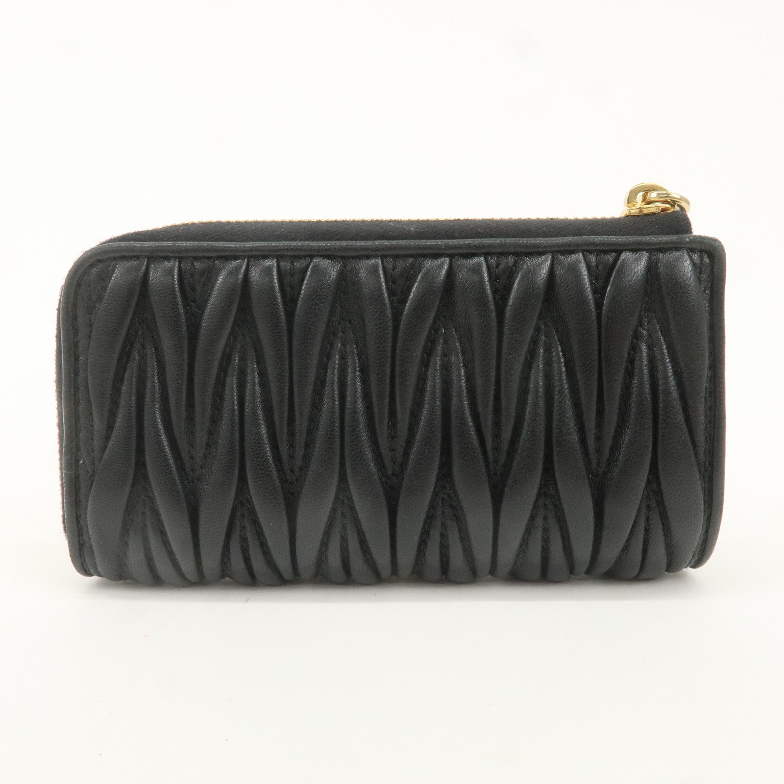 MIU MIU Matelasse Leather Coin Case Black 5PP026