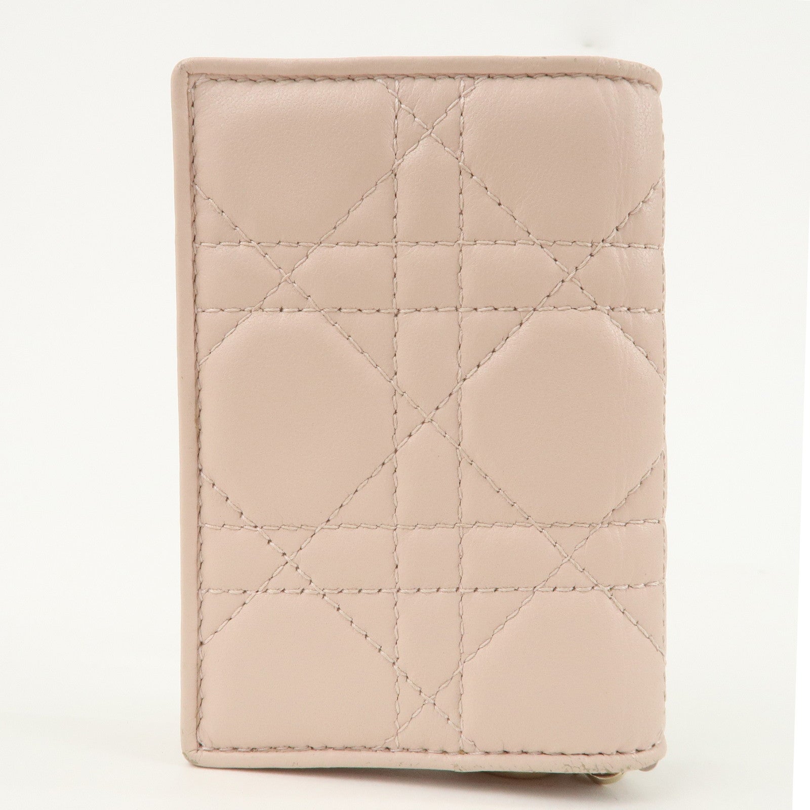 Christian Dior Cannage Lamb Leather Bi-fold Card Case Rose Poudre