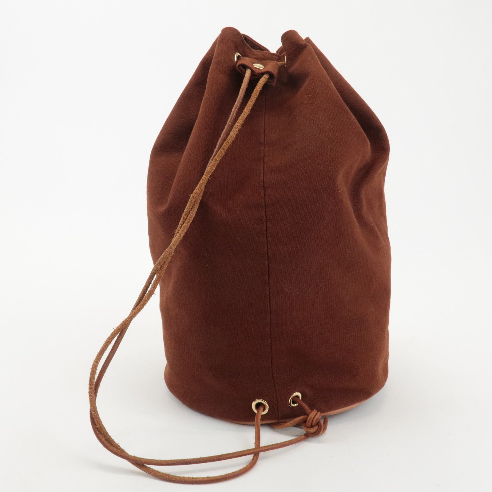 HERMES Canvas Leather Porochon Mimil GM Drawstring Backpack Brown