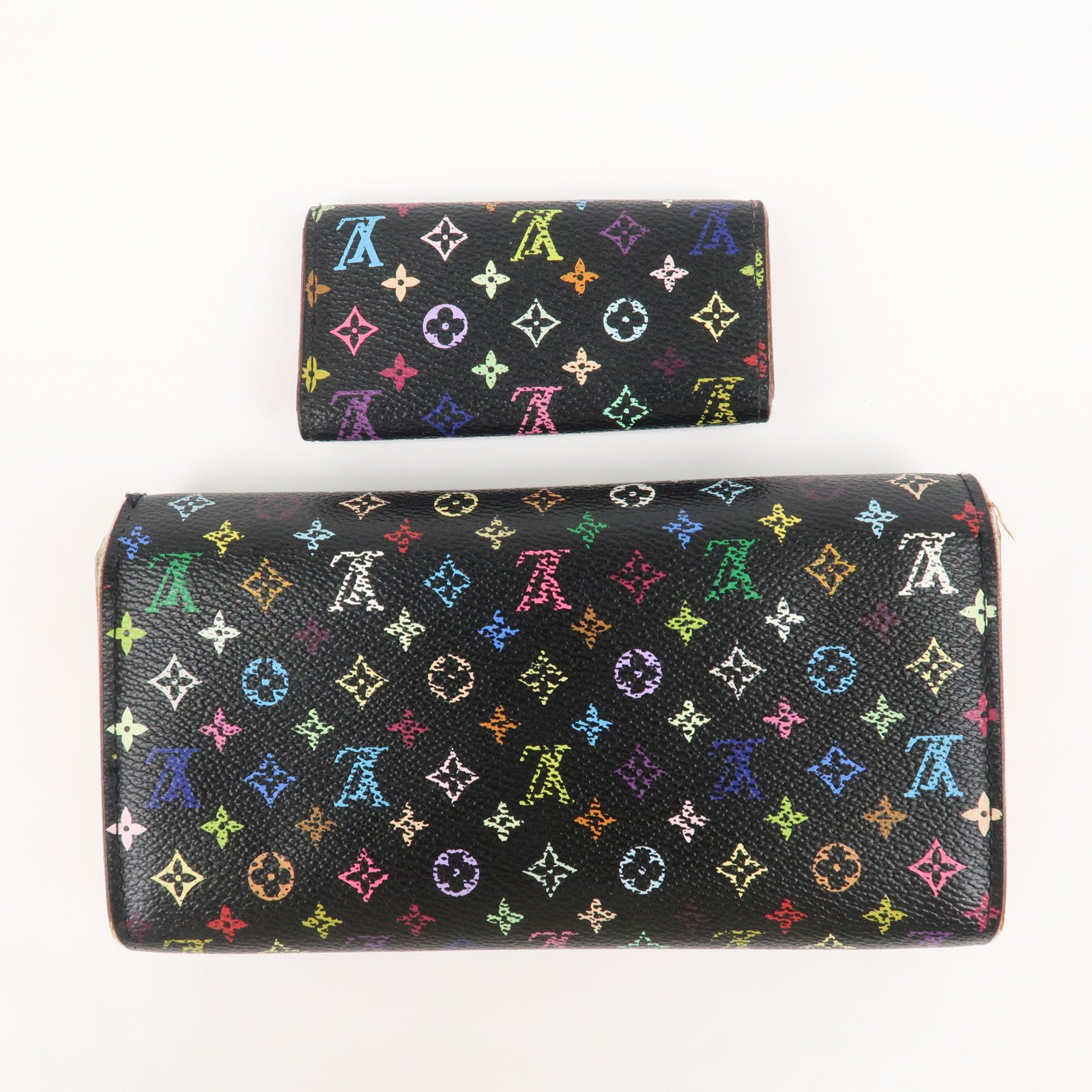 Louis Vuitton Monogram Set of 2 Multicolor Bi-fold Wallet Key Case Used