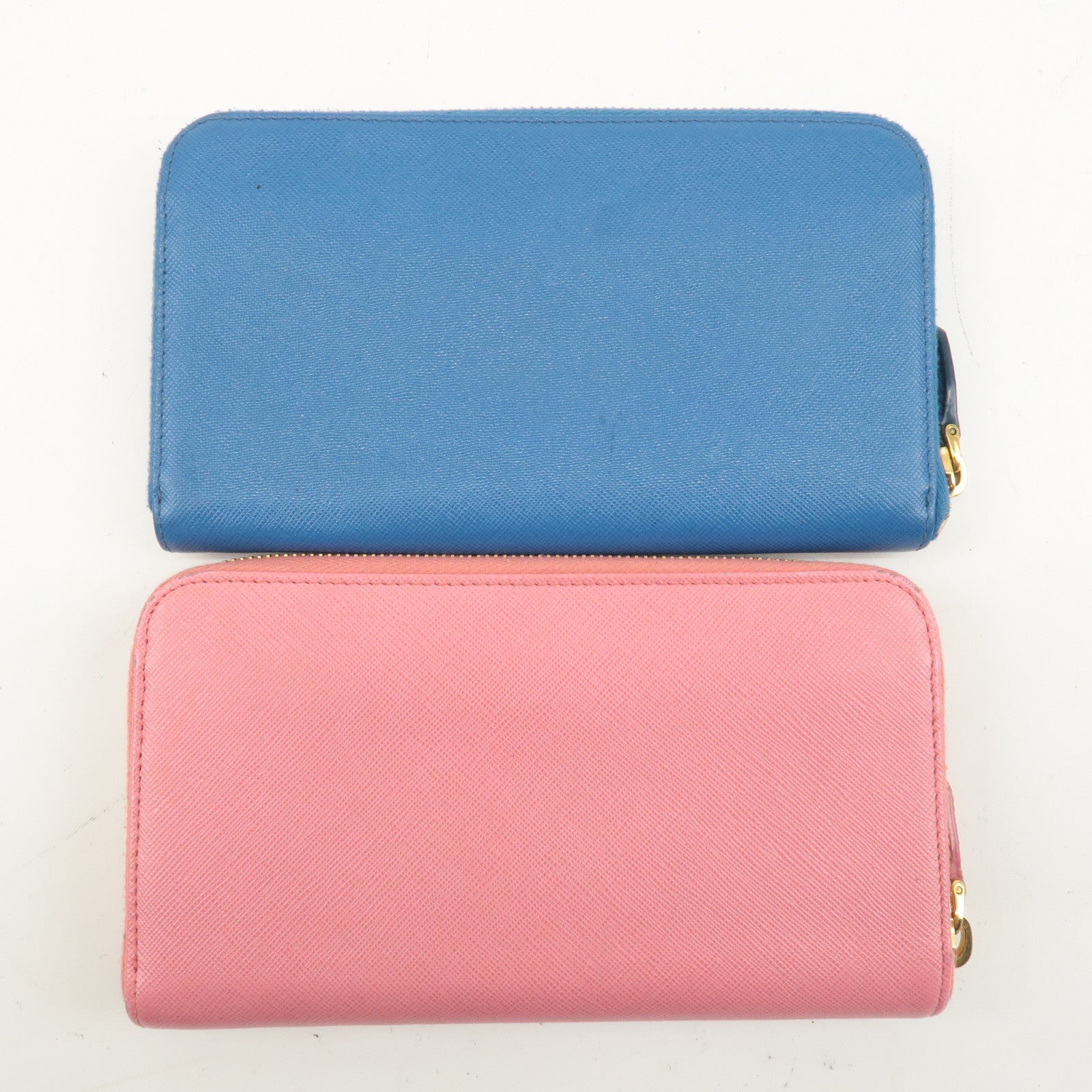 PRADA Set of 2 Saffiano Leather Round Zipper Long Wallet Pink Blue