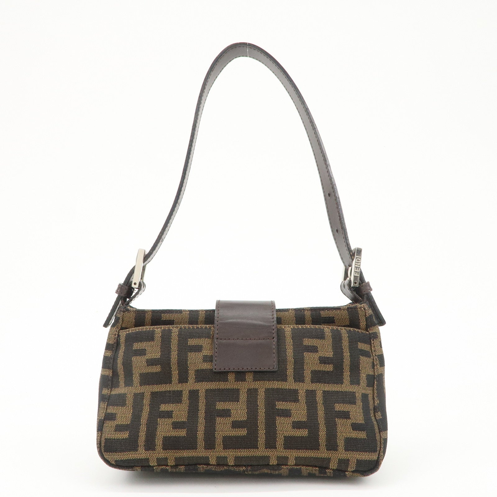 FENDI Zucca Canvas Leather Hand Bag Brown Black