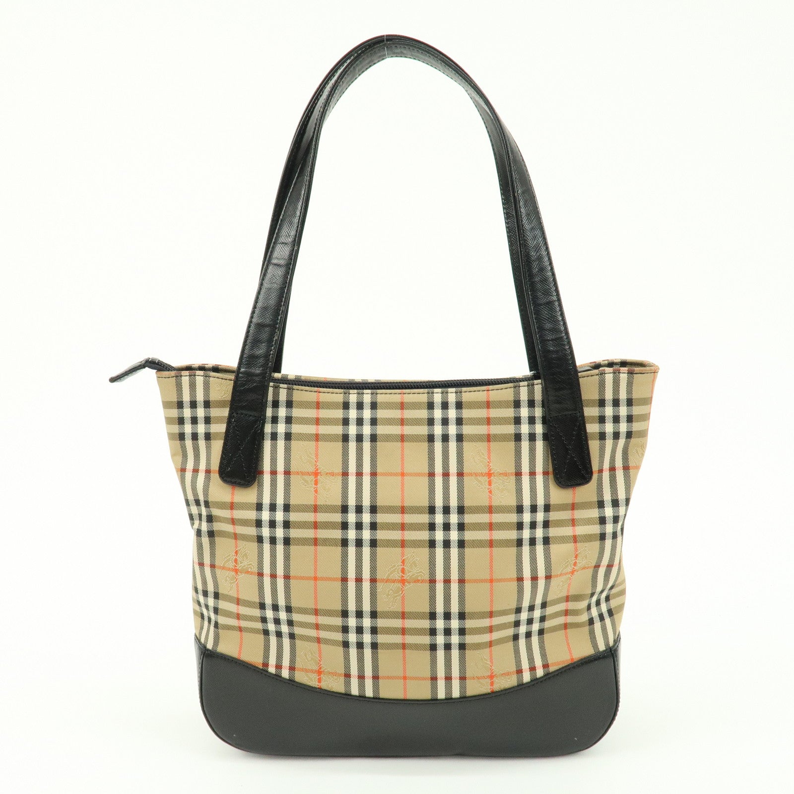 BURBERRYS Canvas Leather Nova Plaid Tote Hand Bag Beige Brown