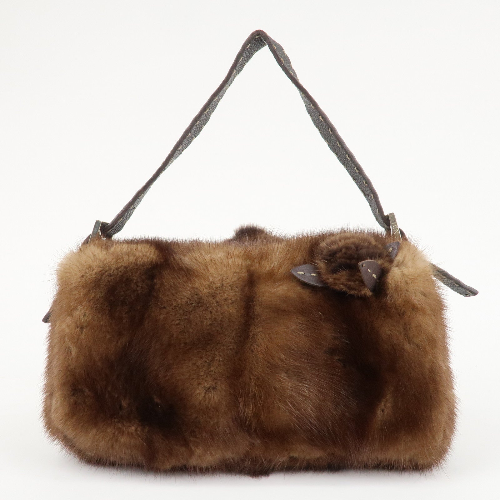 FENDI Mamma Baguette Selleria Mink Leather Shoulder Bag 8BR101