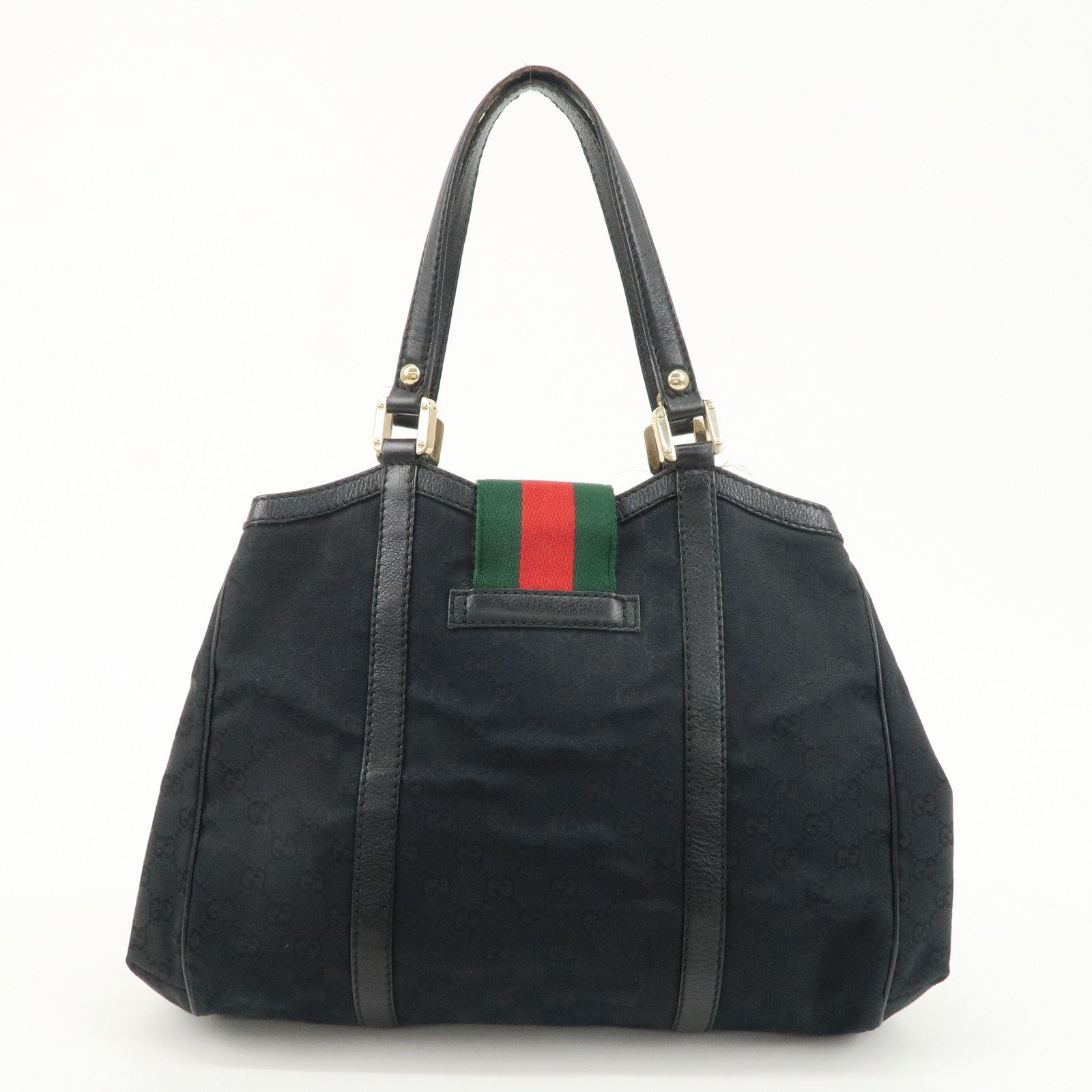 GUCCI Sherry GG Canvas Leather Tote Bag Shoulder Bag Black 233609 Used