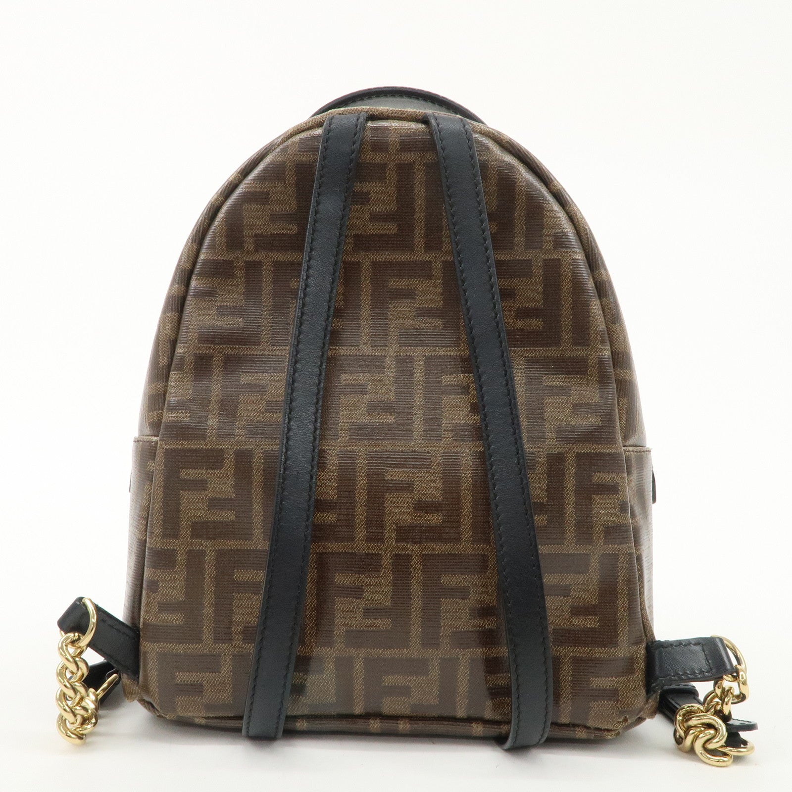 FENDI Zucca Print PVC Leather Chain Backpack Brown 8BZ038 Used