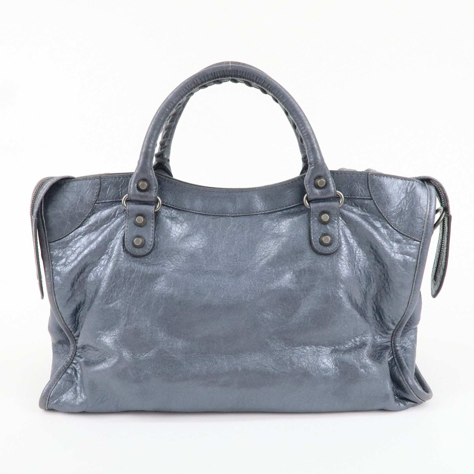 BALENCIAGA The City Leather 2Way Hand Bag Metallic Blue 115748