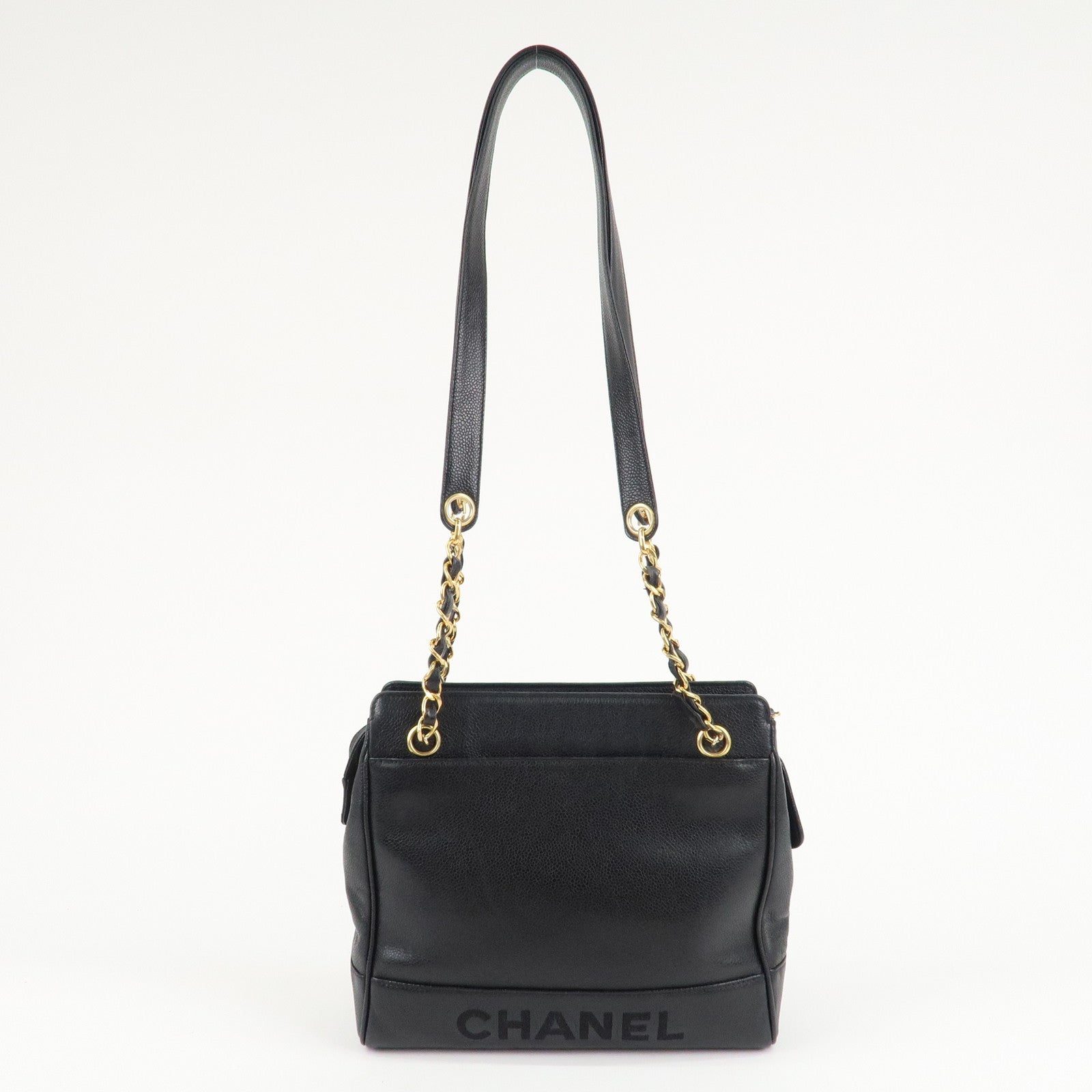 CHANEL Caviar Skin Chain Shoulder Bag Black Gold Hardware Used