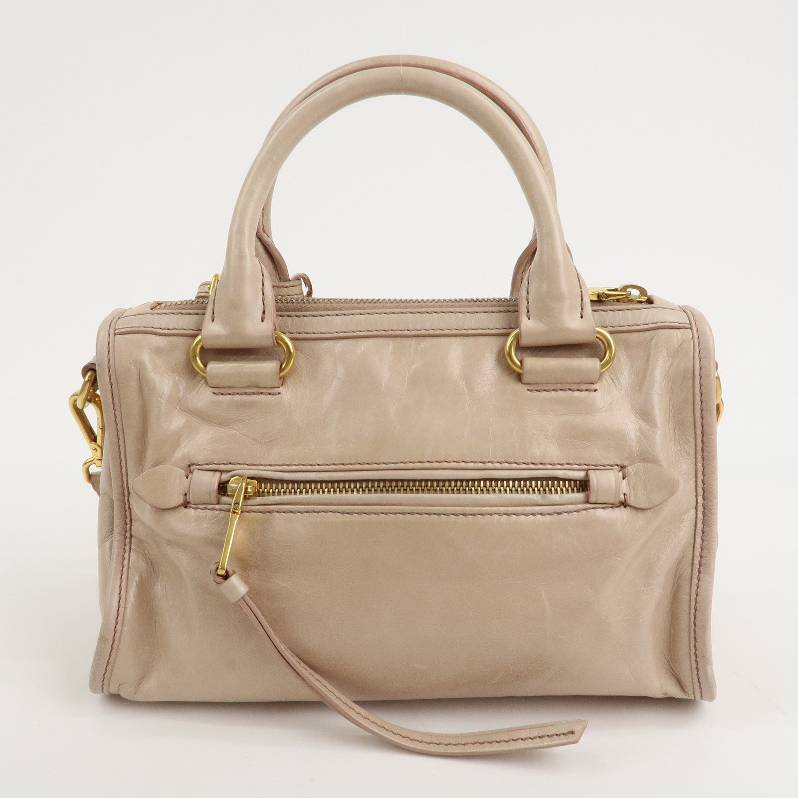 MIU MIU Logo Leather 2 Way Hand Bag Shoulder Bag Beige Used