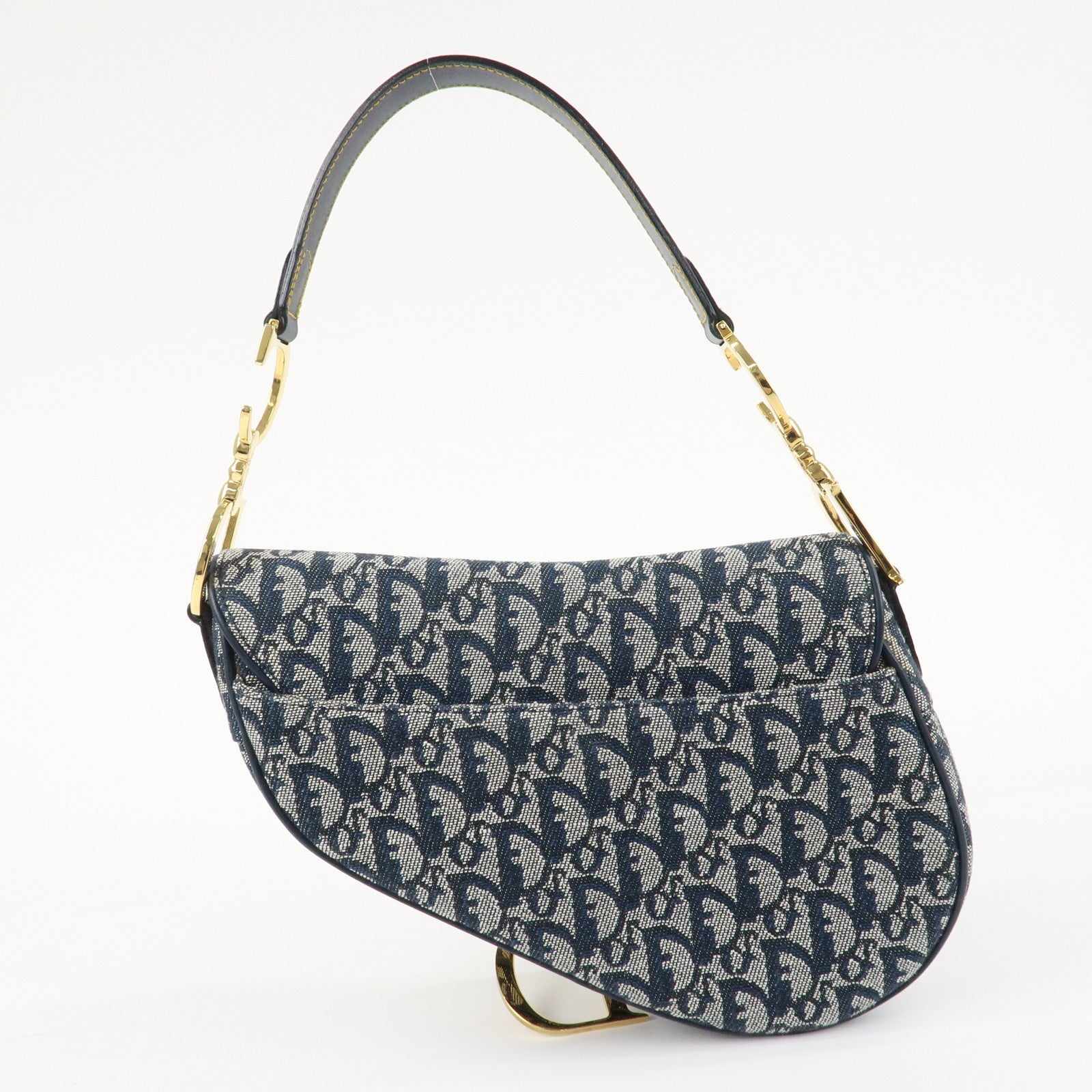 Christian Dior Trotter Jacquard Leather Saddle Shoulder Bag Navy