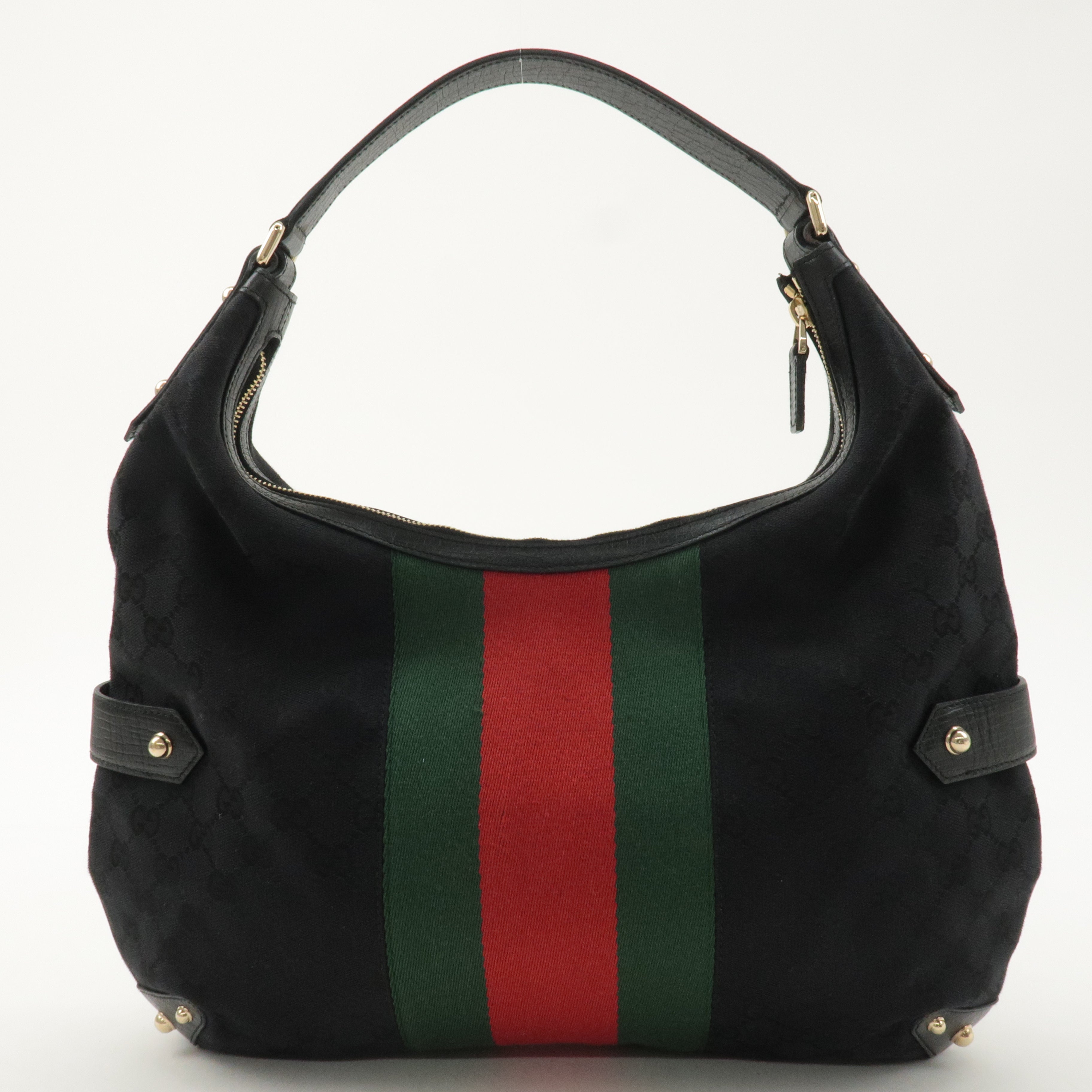 GUCCI Horsebit GG Canvas Leather Shoulder Bag Black 131026