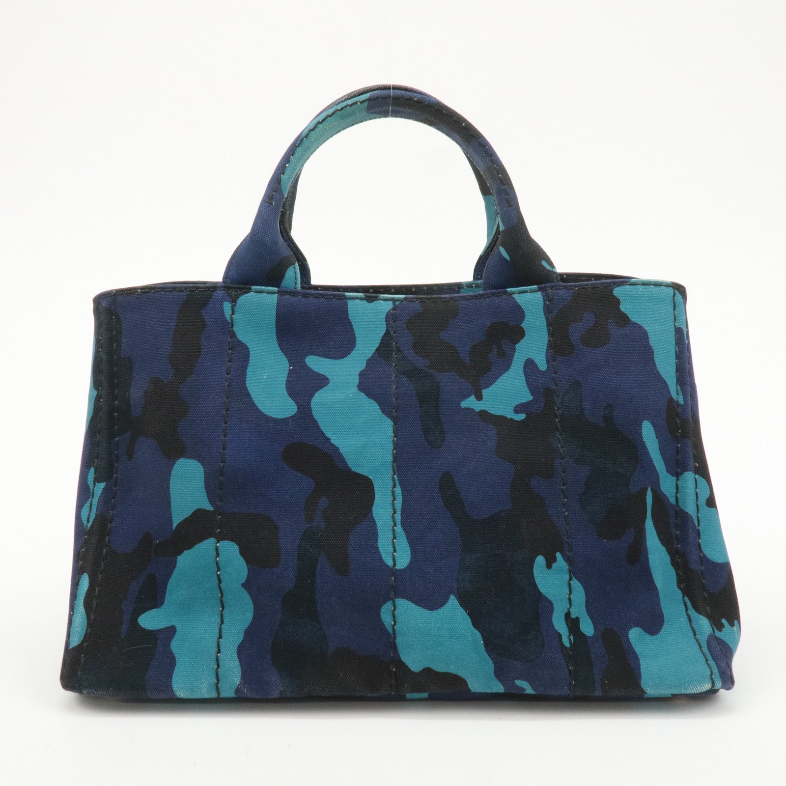 PRADA Logo Canapa Canvas 2 Way Tote Bag Camouflage Blue B2642B