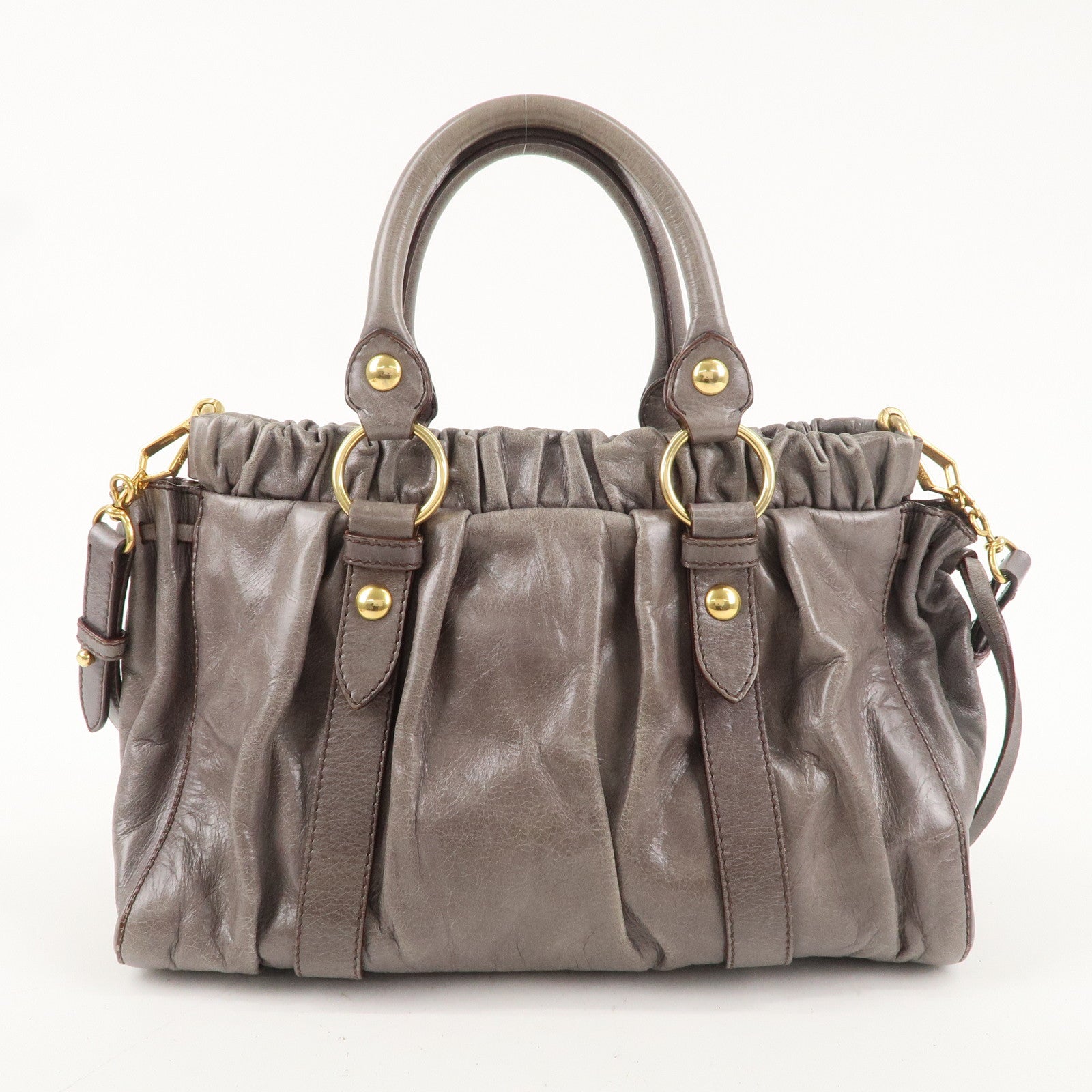 MIU MIU Leather 2WAY Bag Hand Bag Shoulder Bag Gray