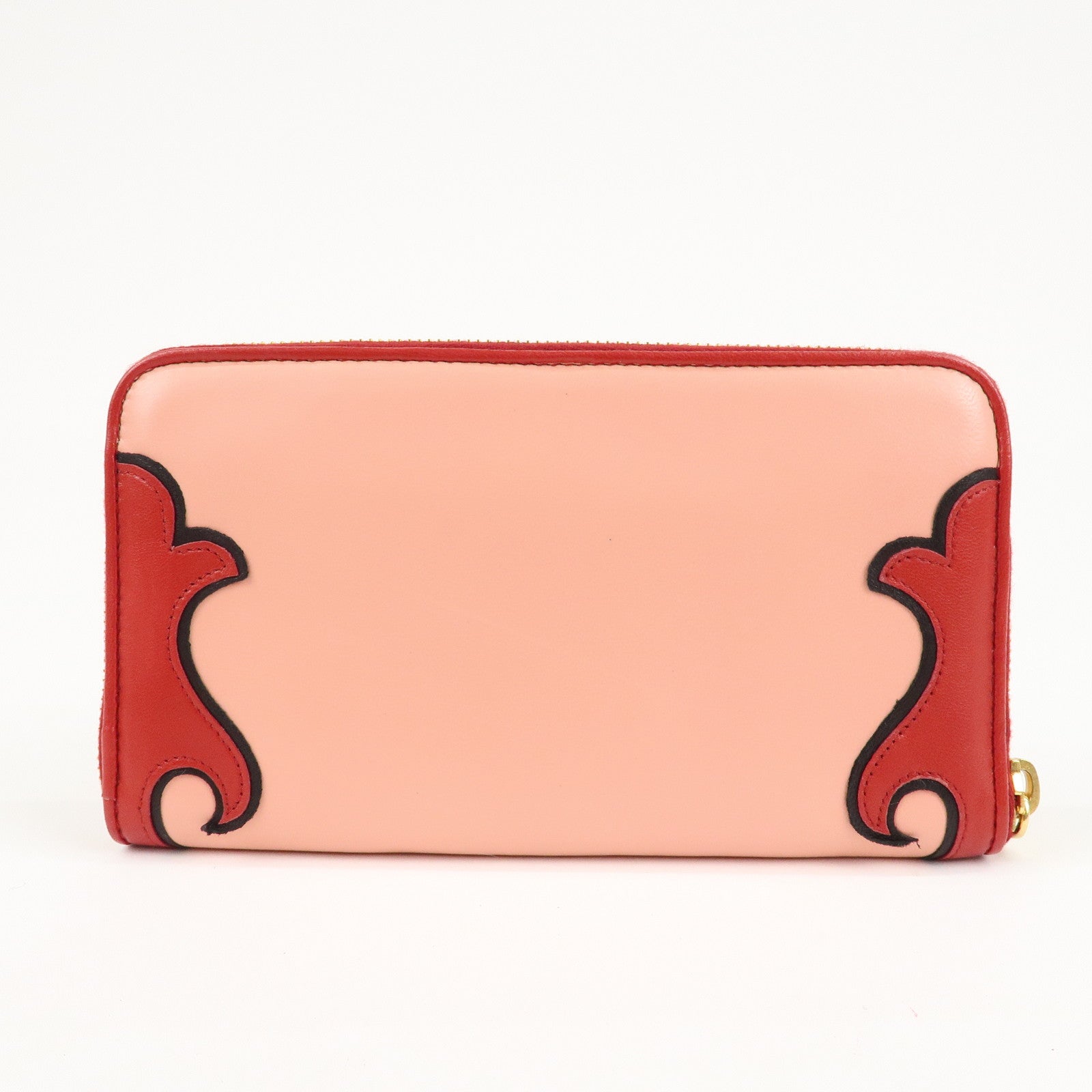 MIU MIU Leather Round Zipper Long Wallet Red Pink