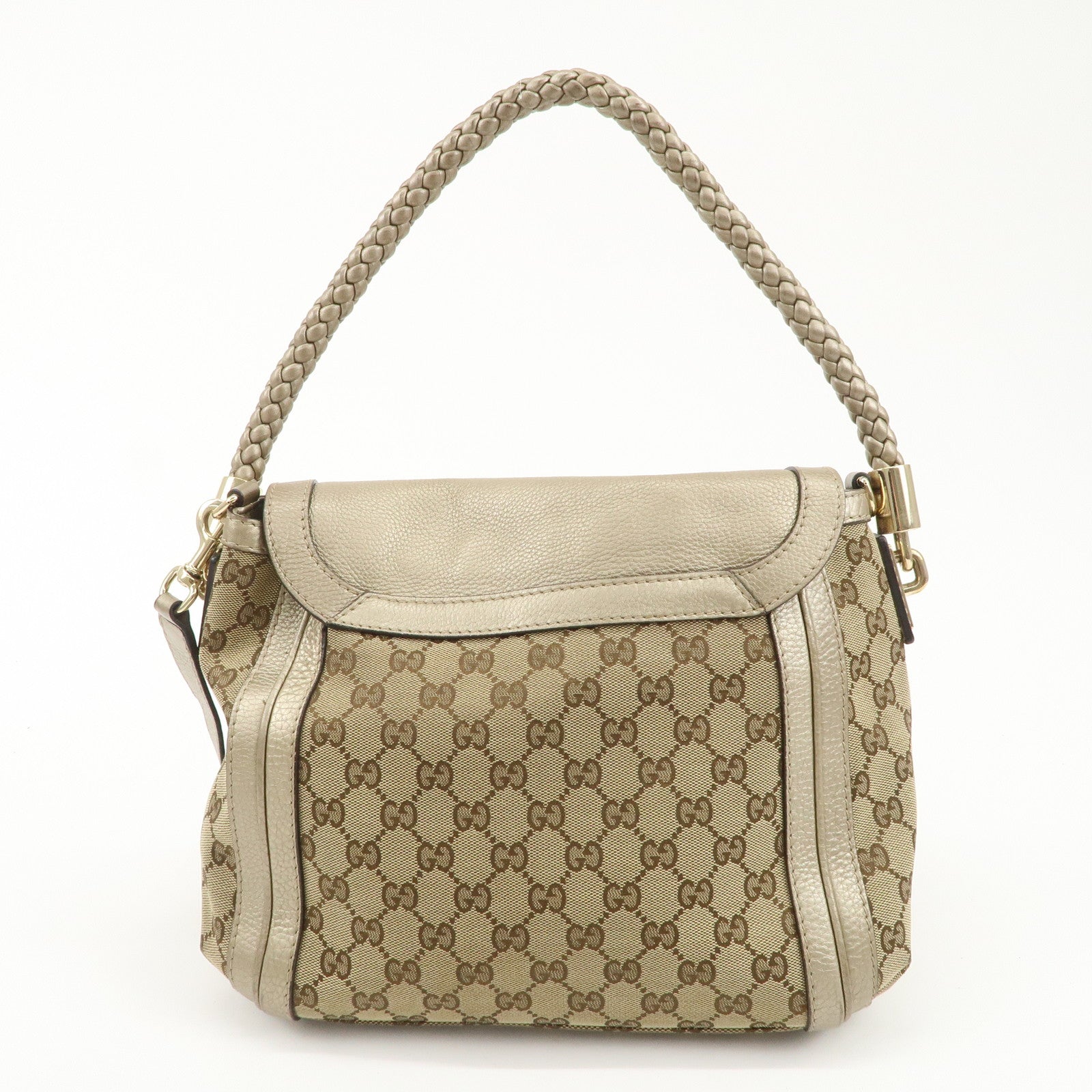 GUCCI Bamboo GG Canvas Leather Bella 2Way Shoulder Bag 282301 Used