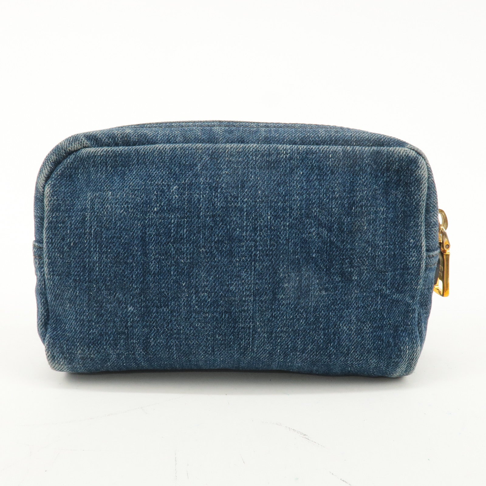 PRADA Logo Denim Cosmetic Pouch Blue