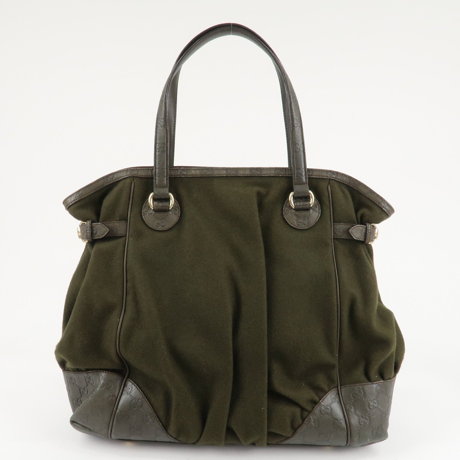 GUCCI Guccisima Wool Guccisima Leather Tote Bag Olive 257290 Used