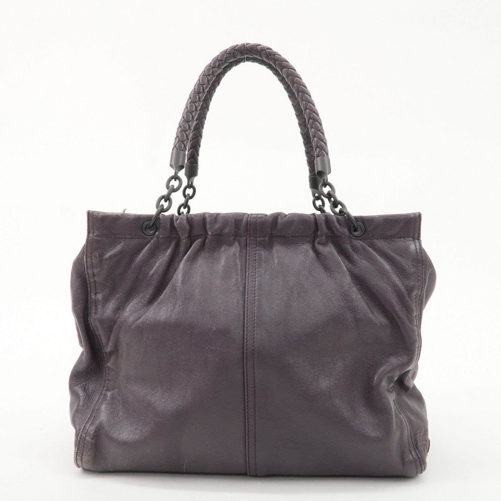 BOTTEGA VENETA Leather Tote Bag Hand Bag Purple Black HDW