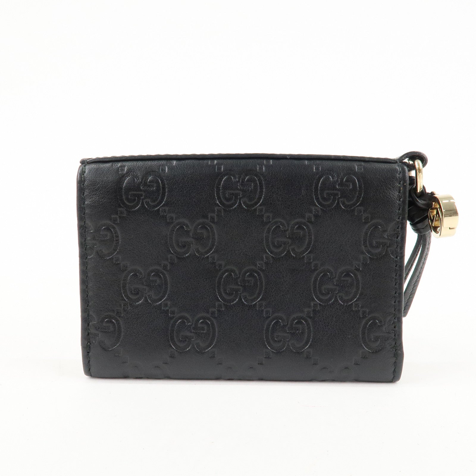 GUCCI Micro Guccissima Leather Bi-fold Card Case Black 323401 Used