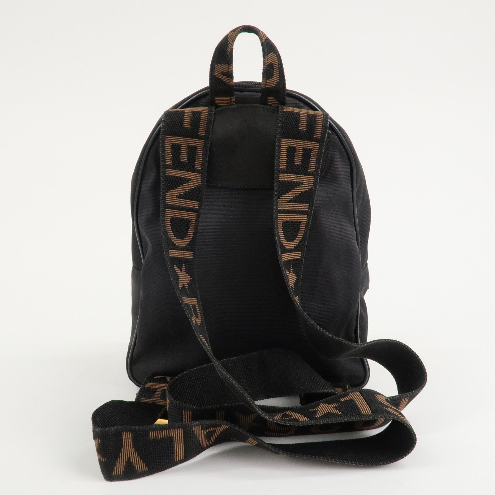 FENDI Nylon Leather Logo Back Pack Ruck Sack Black 26419 Used