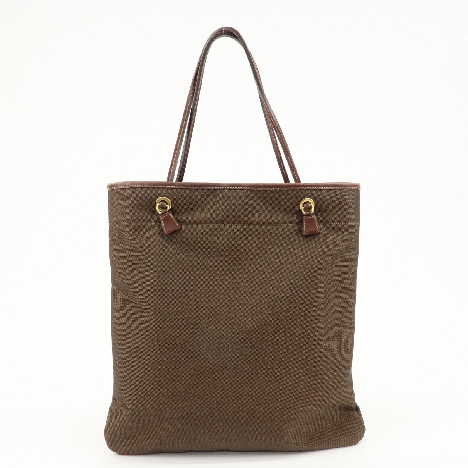 PRADA Logo Jaquard Leather Tote Bag Hand Bag Brown