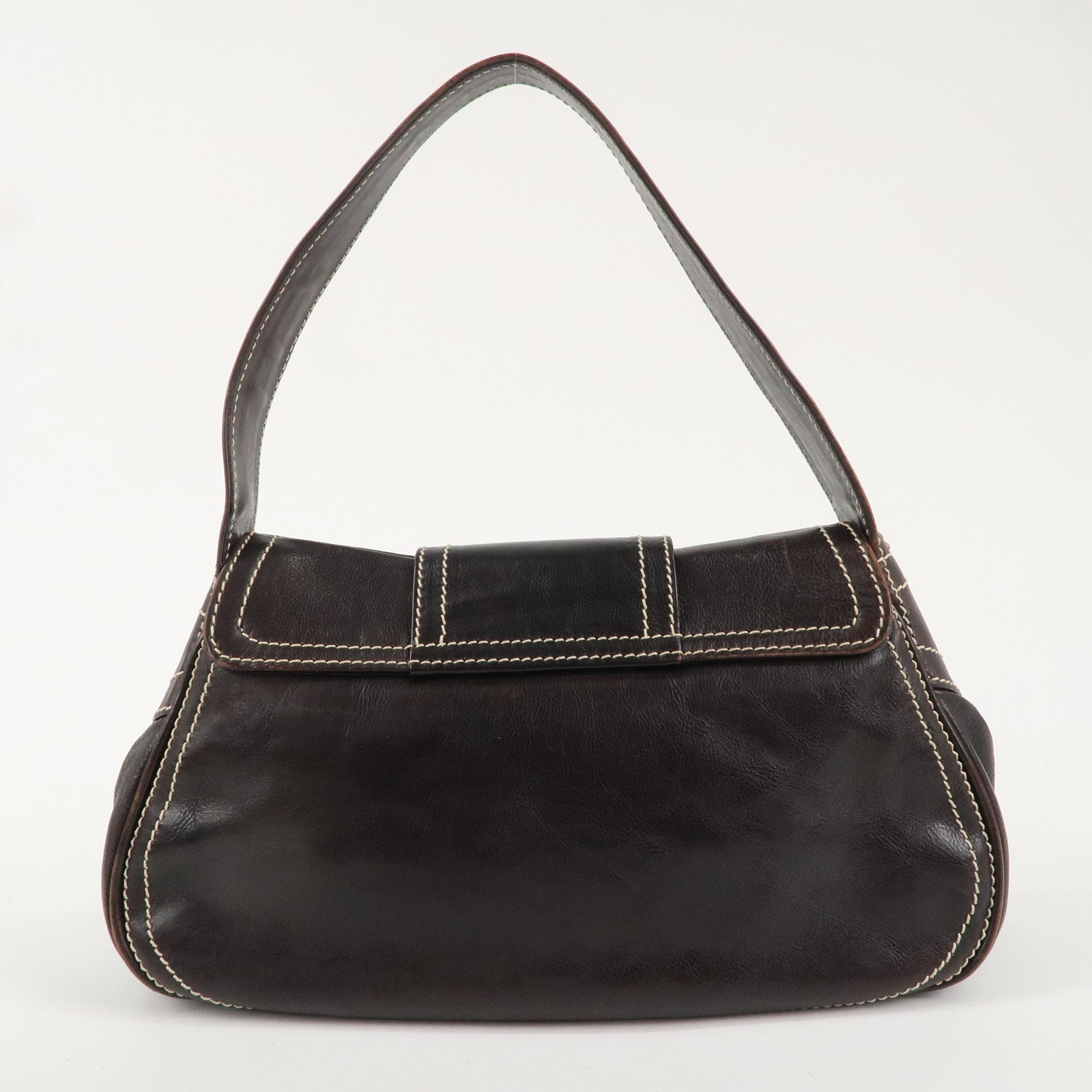 CELINE Leather Shoulder Bag Dark Brown