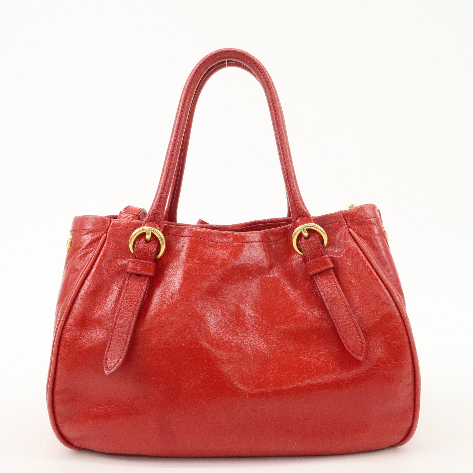 MIU MIU Leather 2WAY Bag Hand Bag Shoulder Bag Gold HDW Red Used