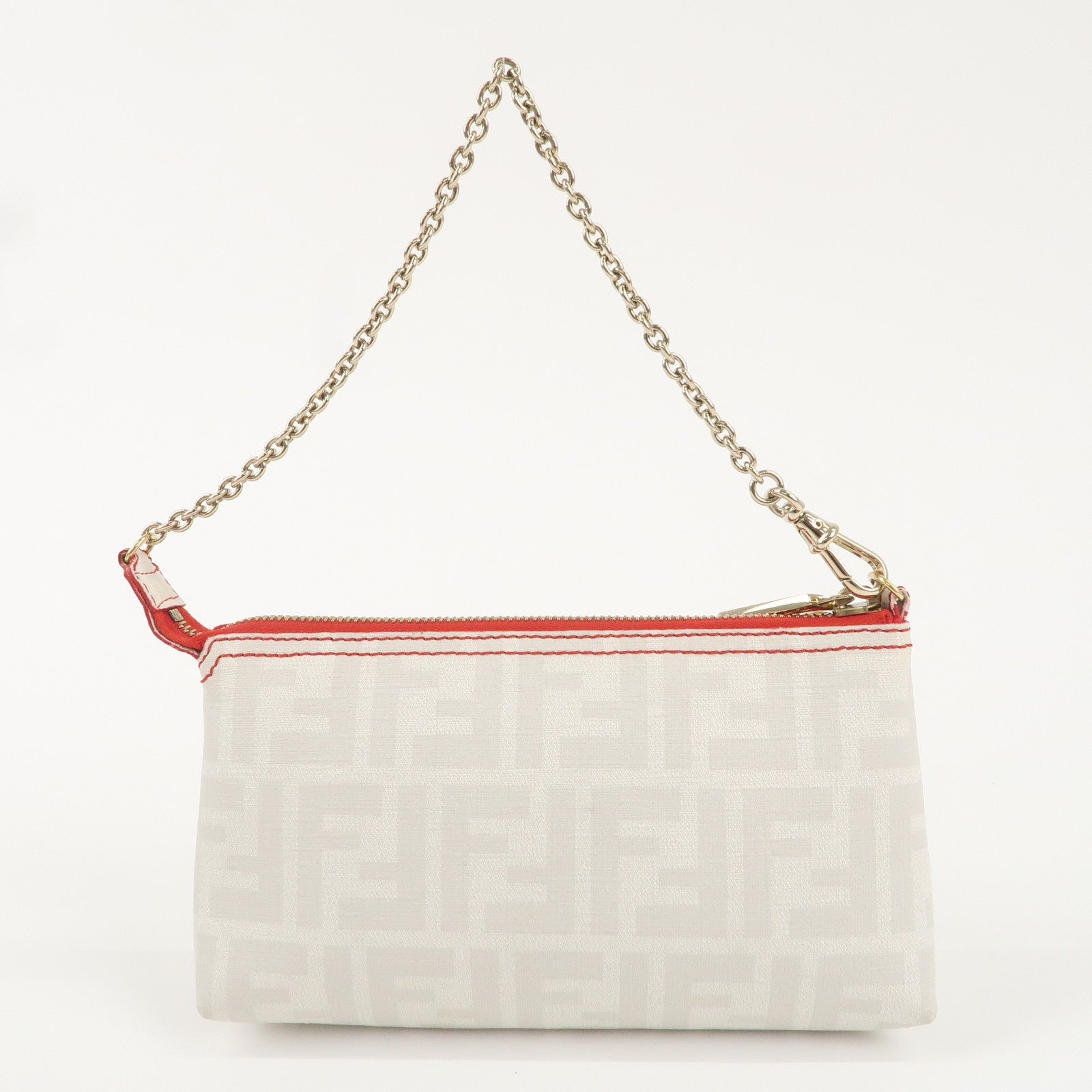 FENDI Zucca Print PVC Chain Pouch Mini Bag White Red 8BR592