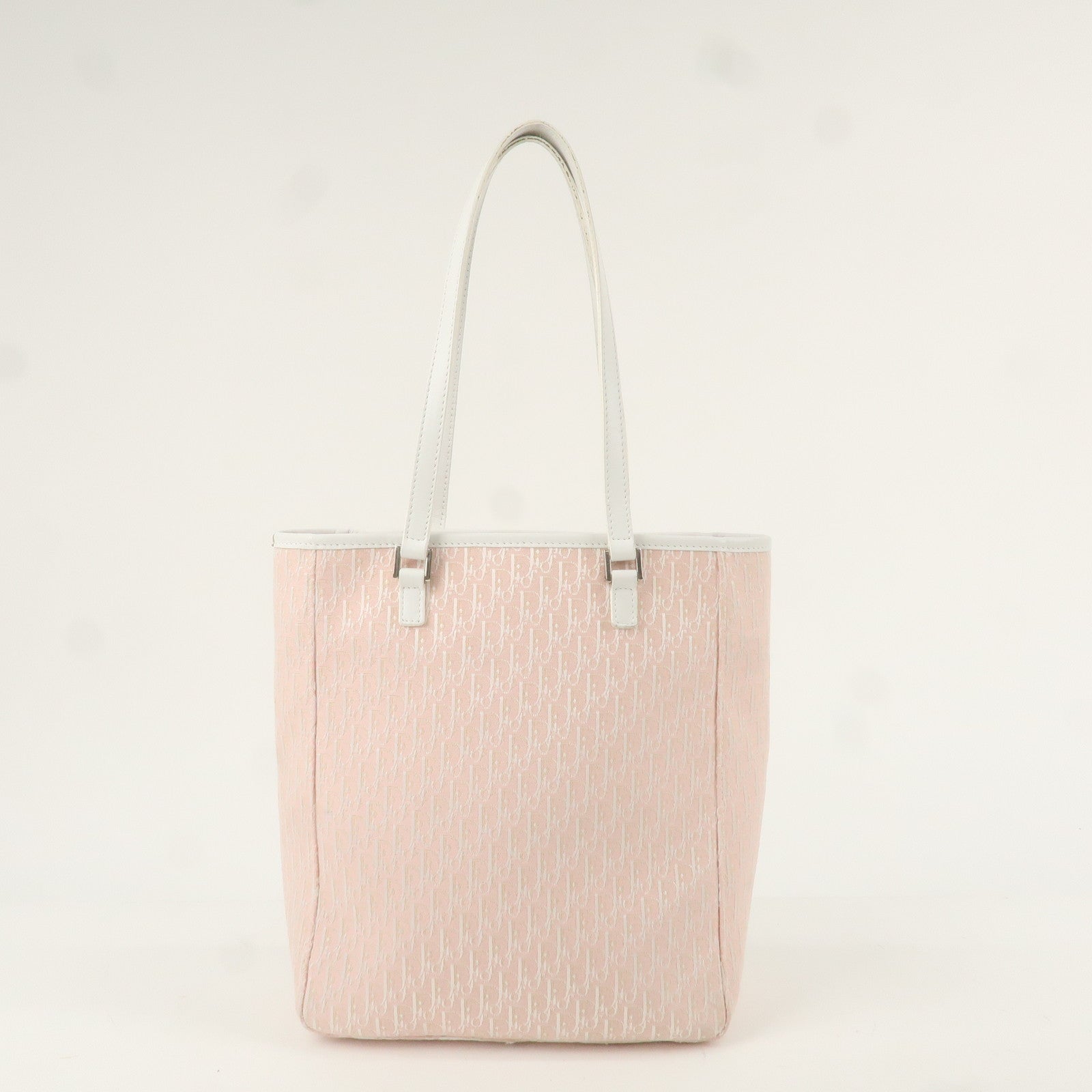 Christian Dior Trotter Canvas Leather Tote Bag Pink White