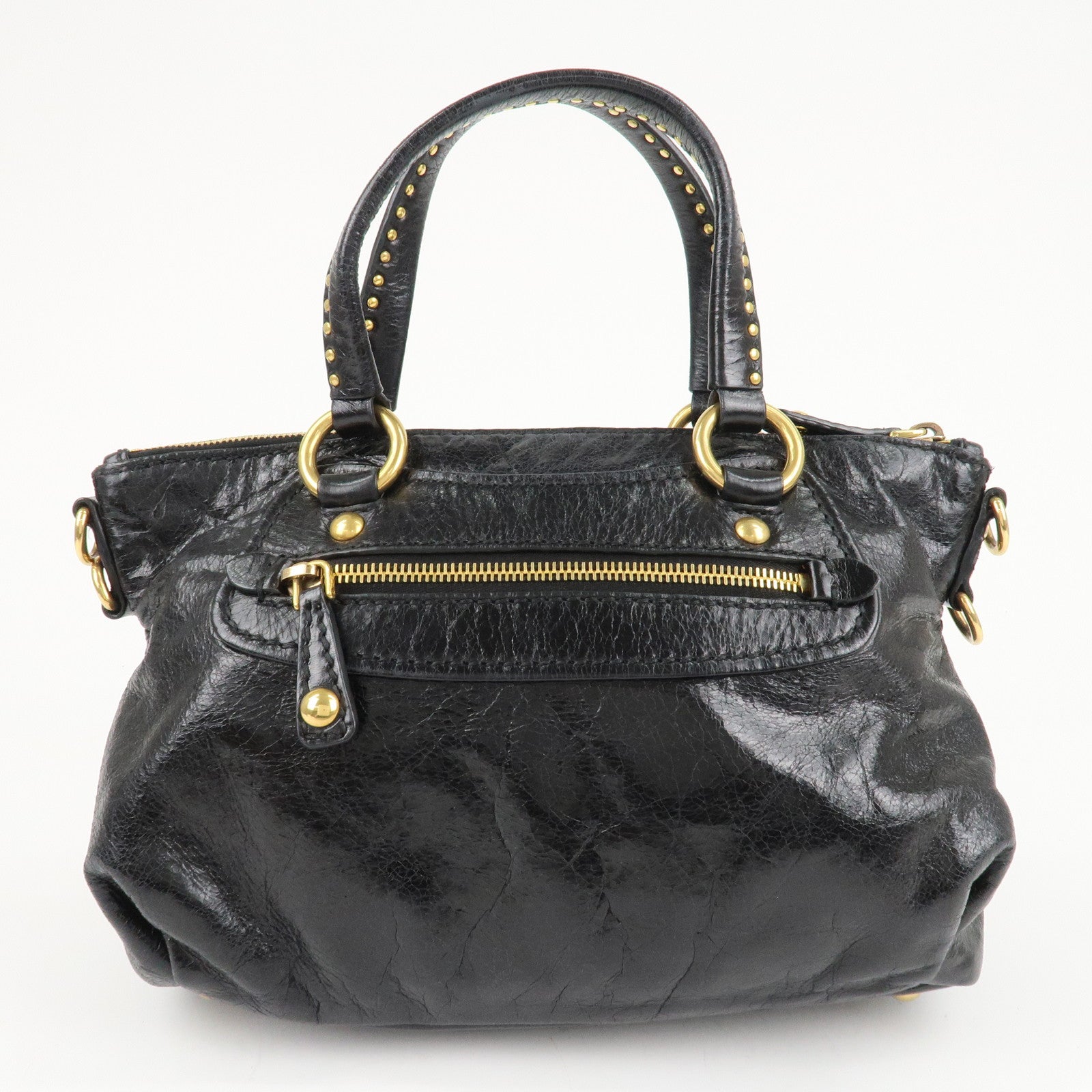 MIU MIU Leather 2 Way Bag Hand Bag Black Used