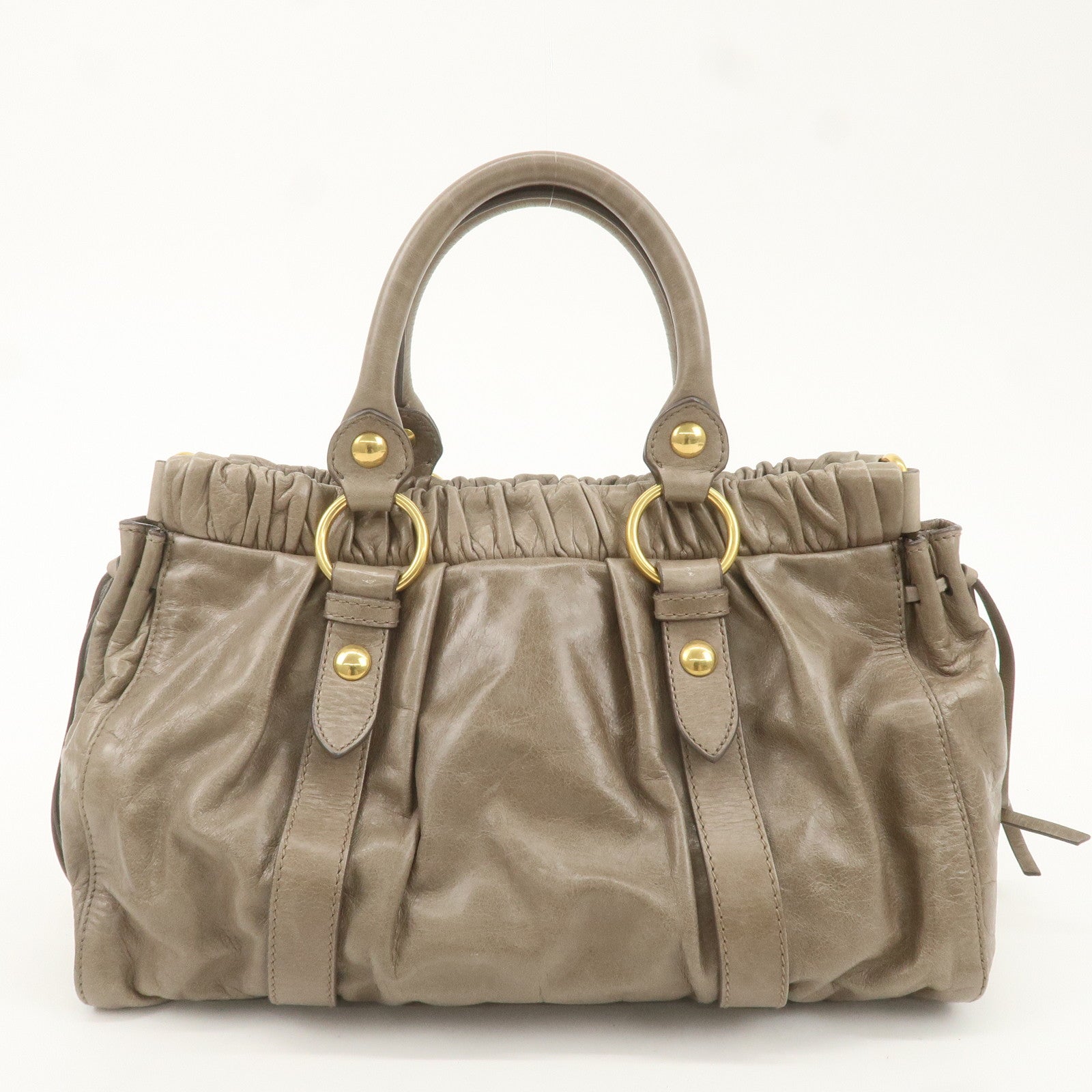 MIU MIU Leather 2Way Shoulder Bag Hand Bag Greige RT0383