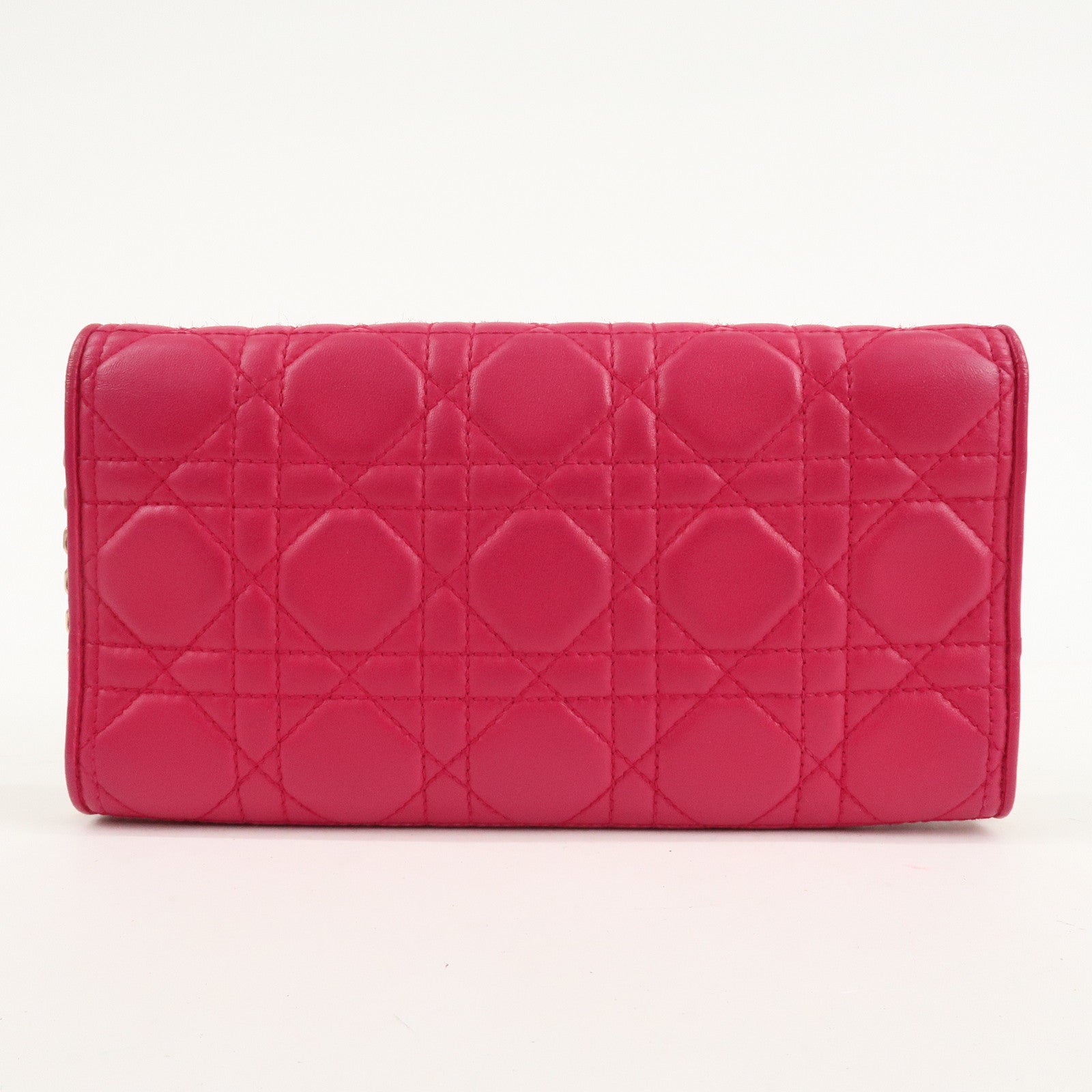 Christian Dior Cannage Leather Chain Long Wallet Pink