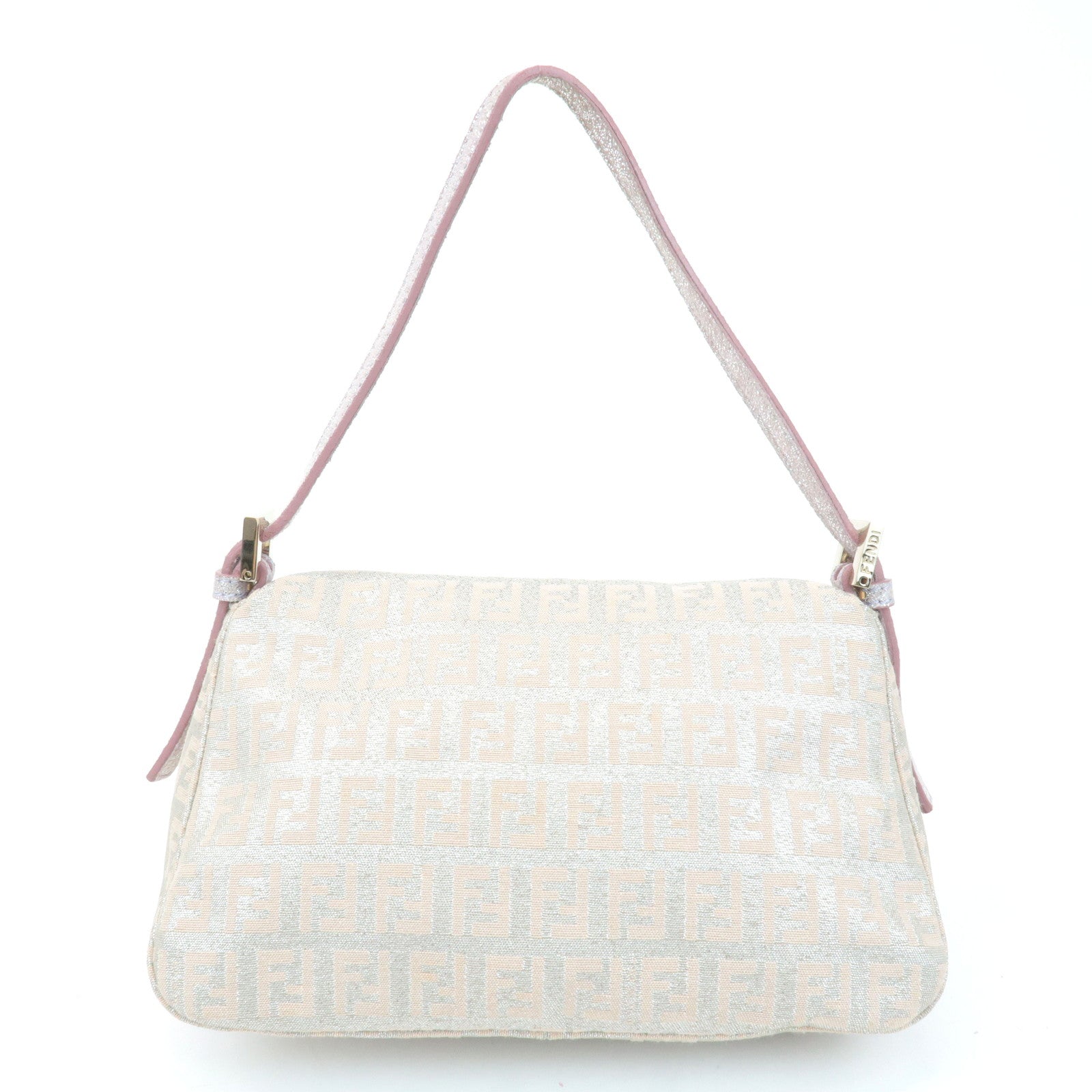 FENDI Mini Mamma Baguette Canvas Leather Shoulder Bag Beige 8BR180 Used