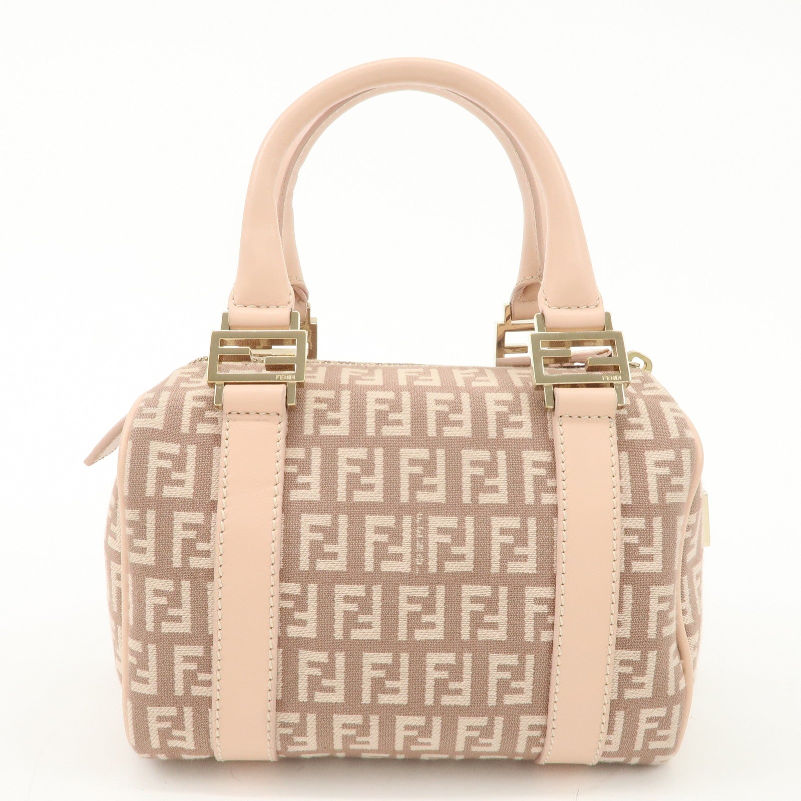 FENDI Zucchino Canvas Leather Mini Boston Bag Pink 8BL071 Used