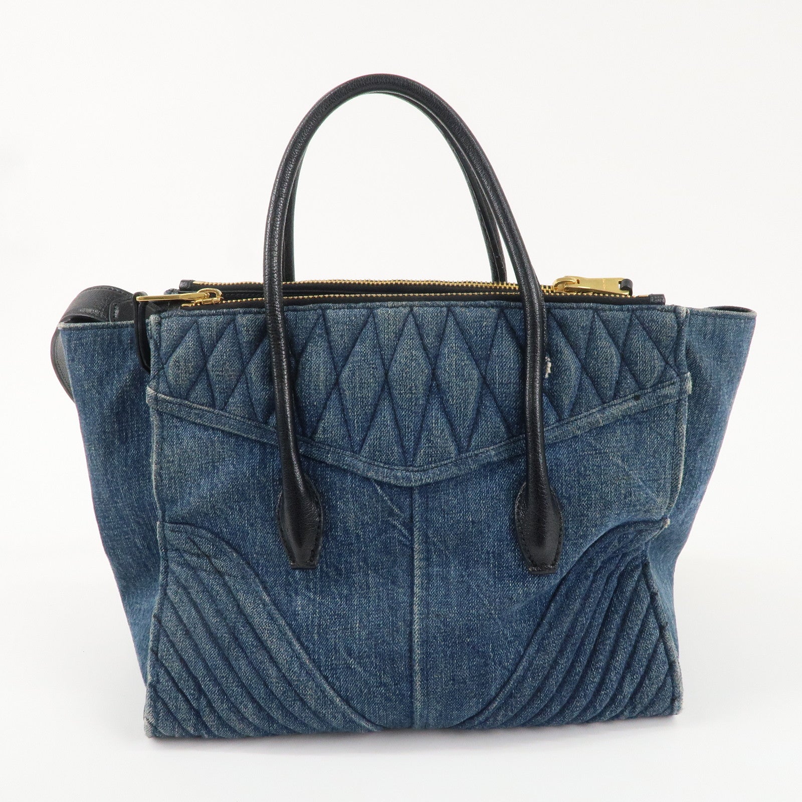 MIU MIU Denim Leather Biker 2WAY Bag Blue Black RN1031