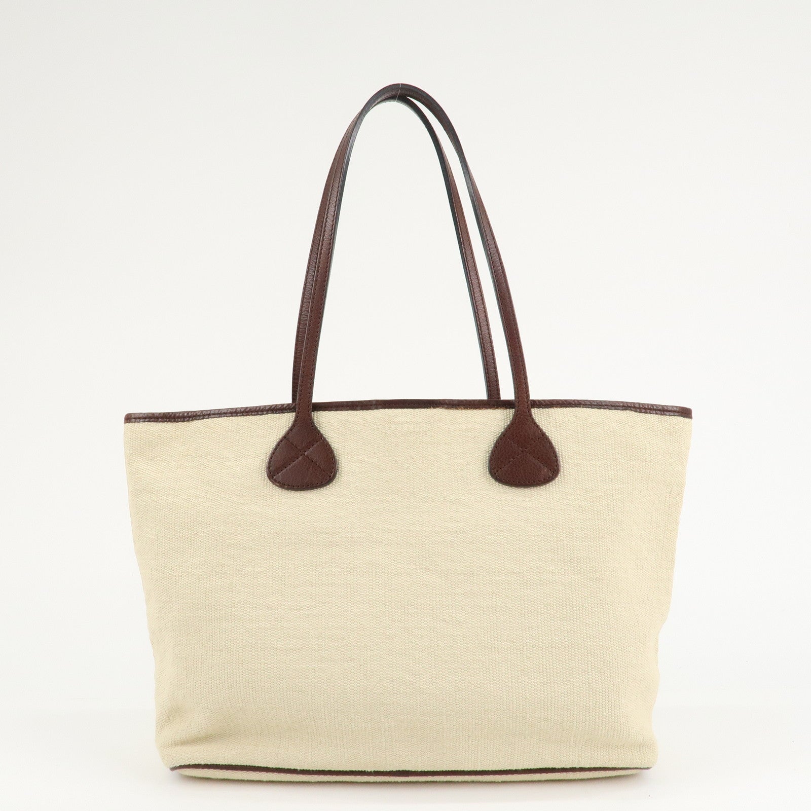 CELINE Canvas Leather Tote Bag Hand Bag Ivory Dark Brown