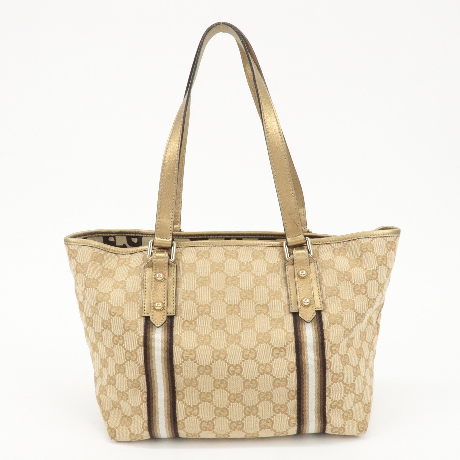 GUCCI GG Canvas Leather Shoulder Tote Bag Beige Gold 137396 Used