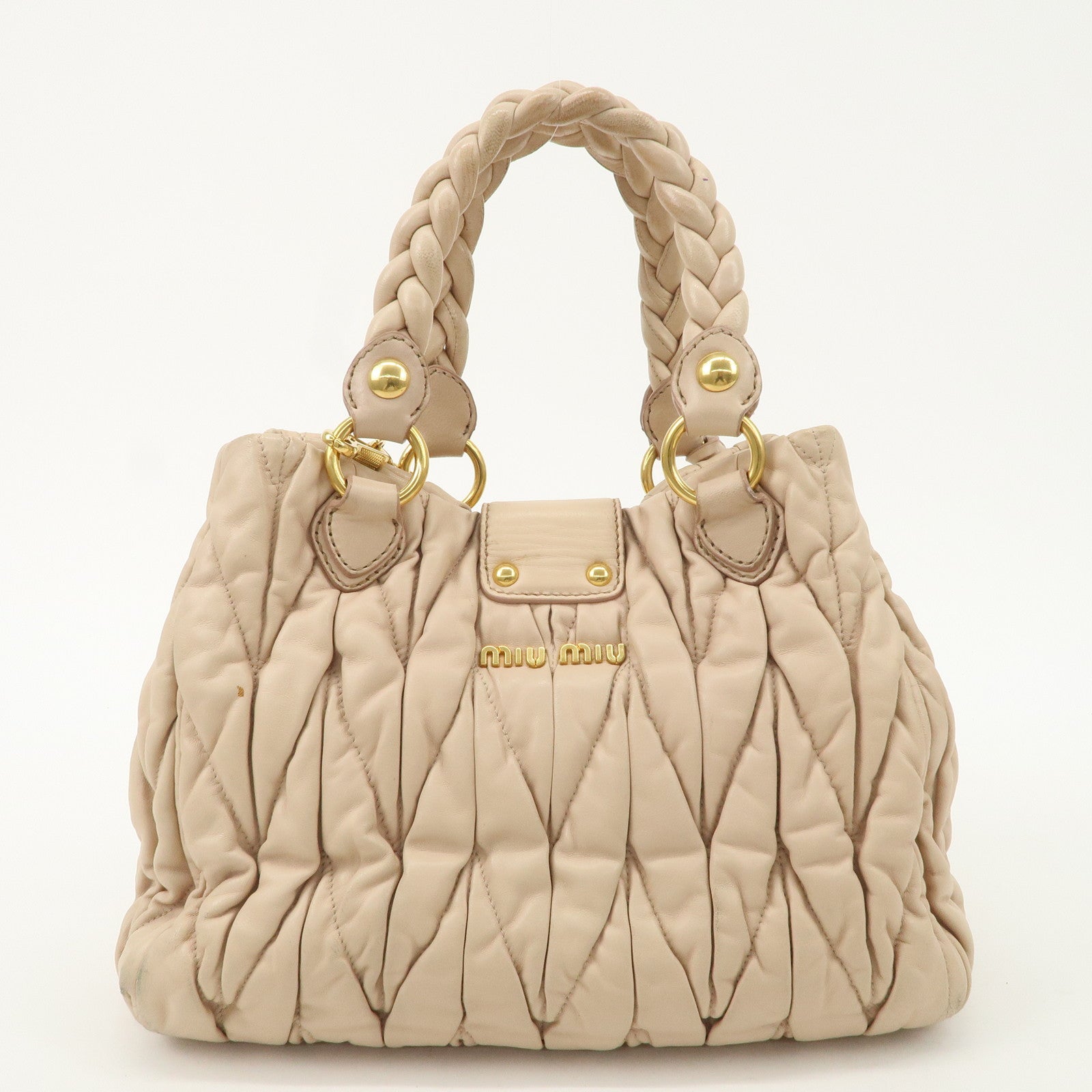 MIU MIU Matelasse Leather 2Way Bag Shoulder Bag Hand Bag Beige Used