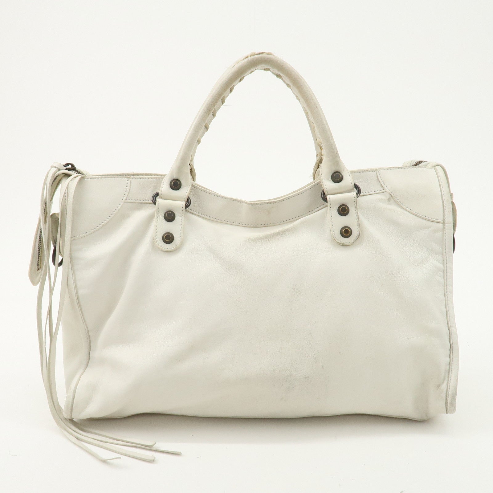 BALENCIAGA The City Leather 2Way Hand Shoulder Bag White 115748