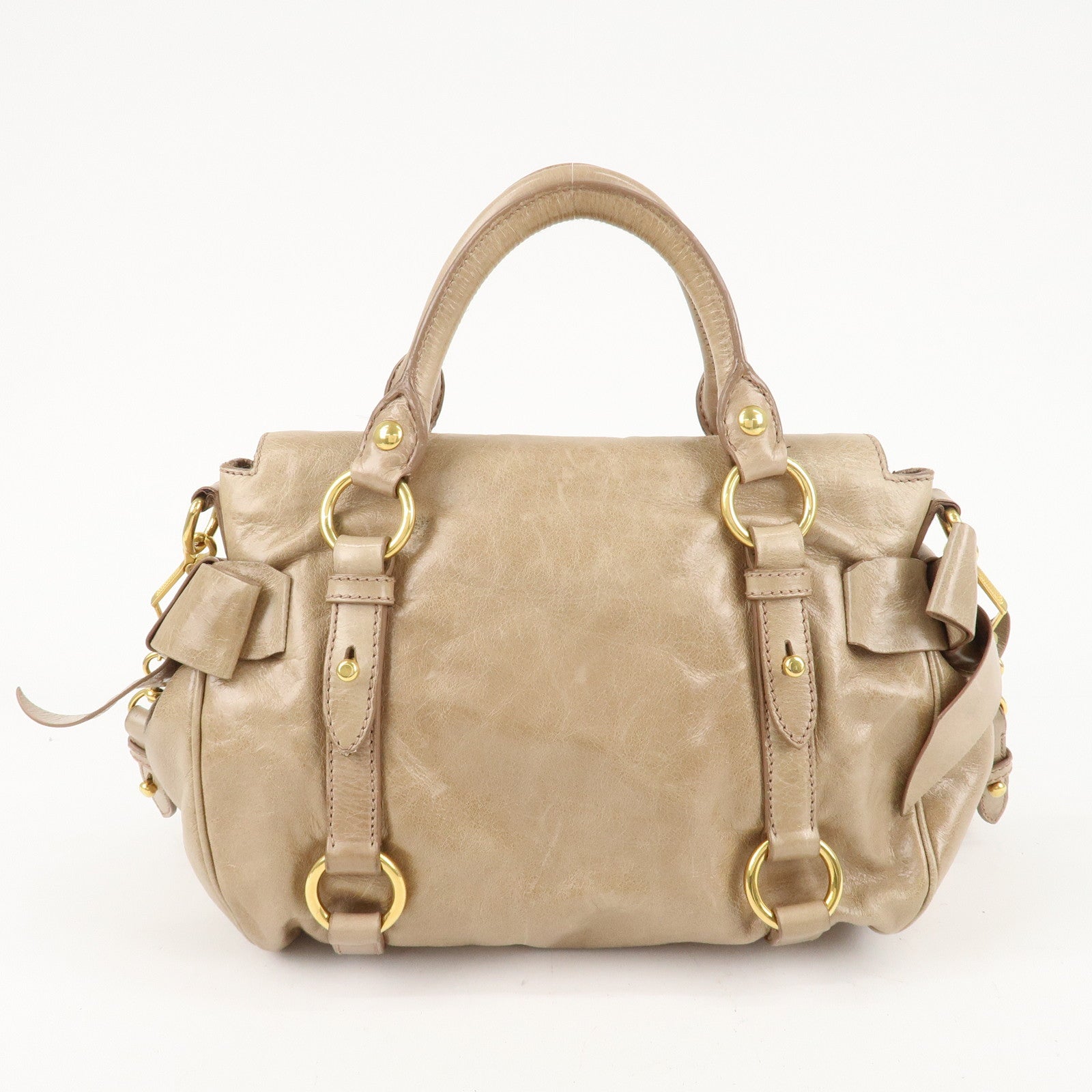 MIU MIU Logo Leather 2WAY HAnd Bag Shoulder Bag Beige Used