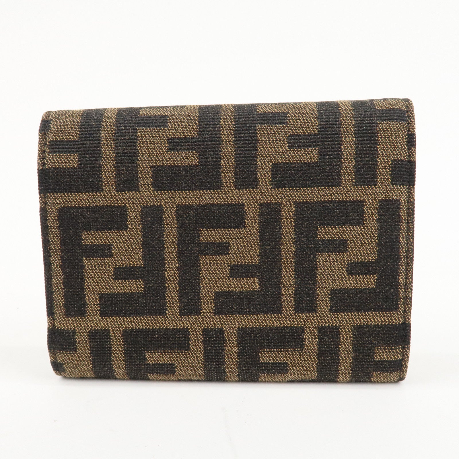 FENDI Zucca Canvas Leather Tri-fold Wallet Brown Black 8M0001 Used