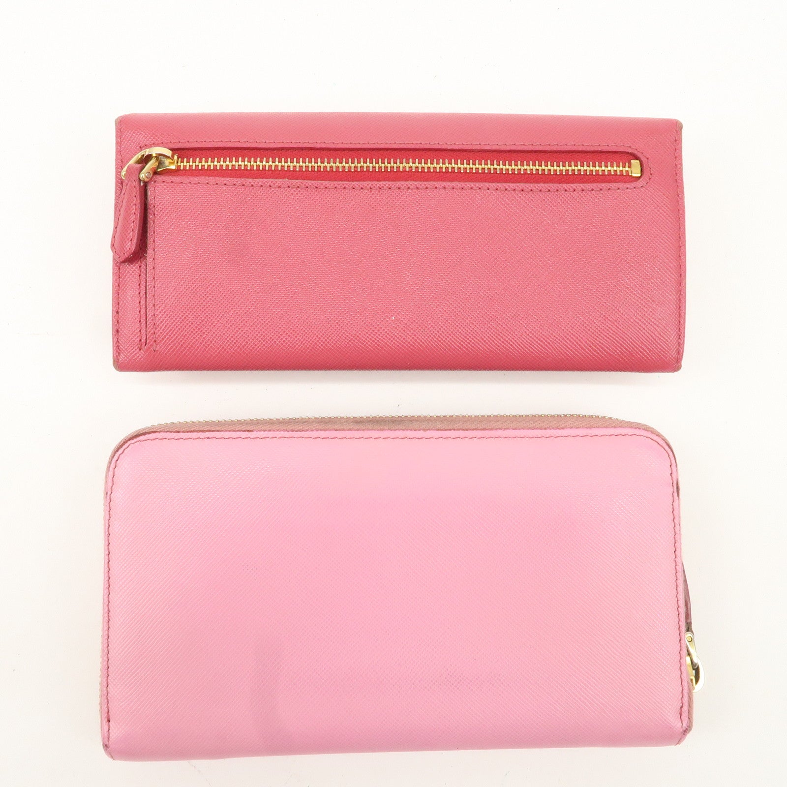 PRADA Saffiano Leather Set of 2 Long Wallet Pink 1MH132 1ML506 Used