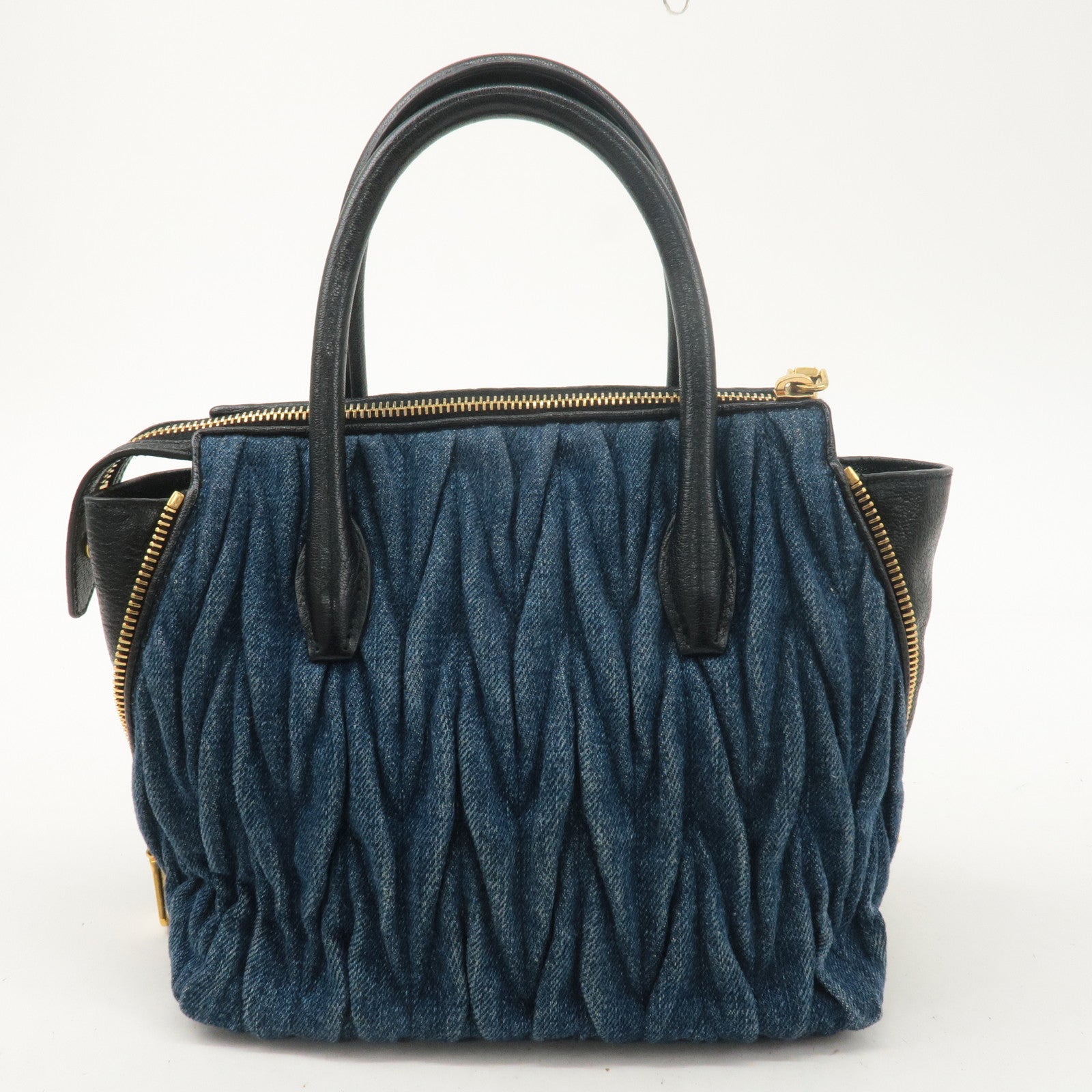 MIU MIU Matelasse Denim 2Way Shoulder Hand Bag Blue 5BA003