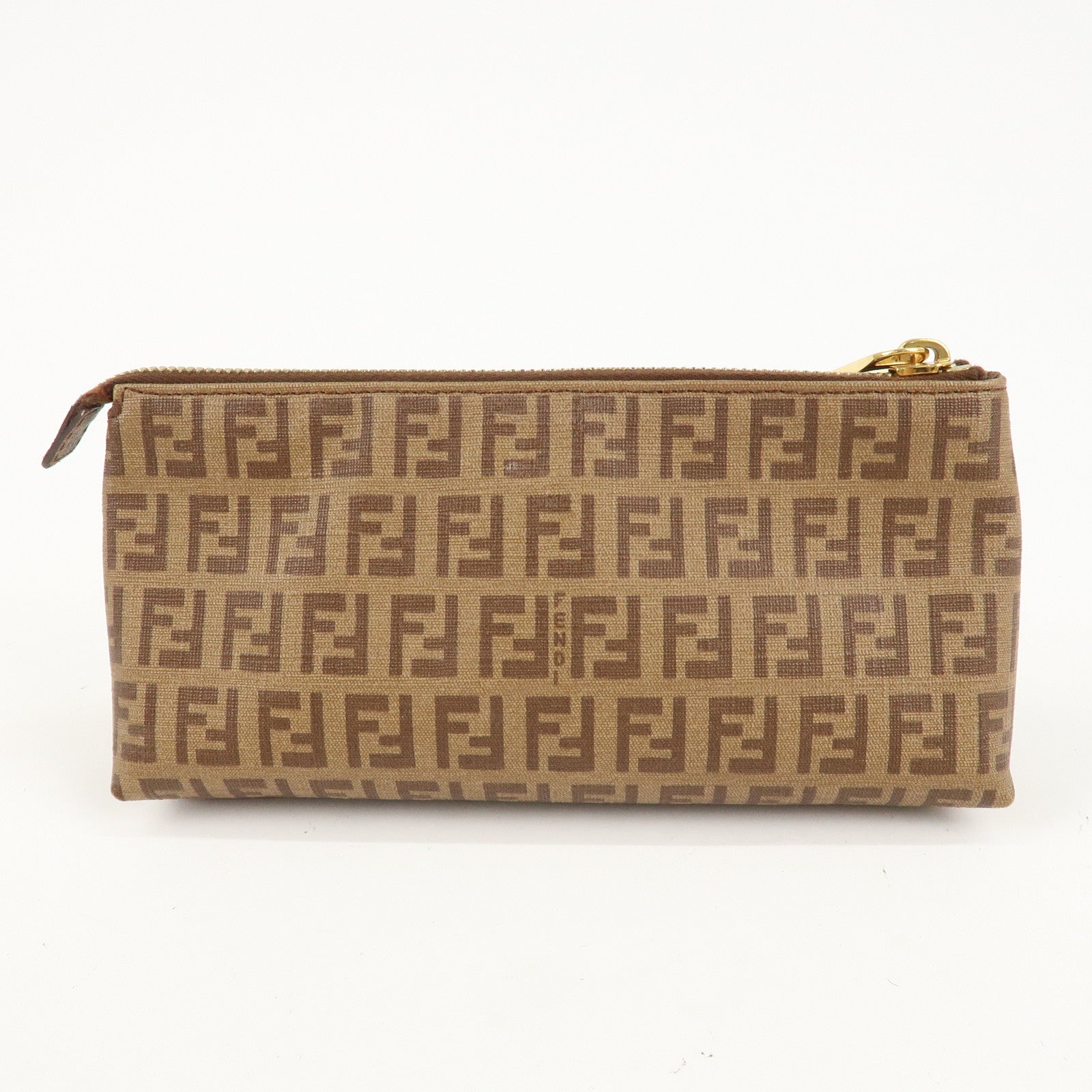 FENDI Zucchino PVC Pouch Brown 7N0074 Used