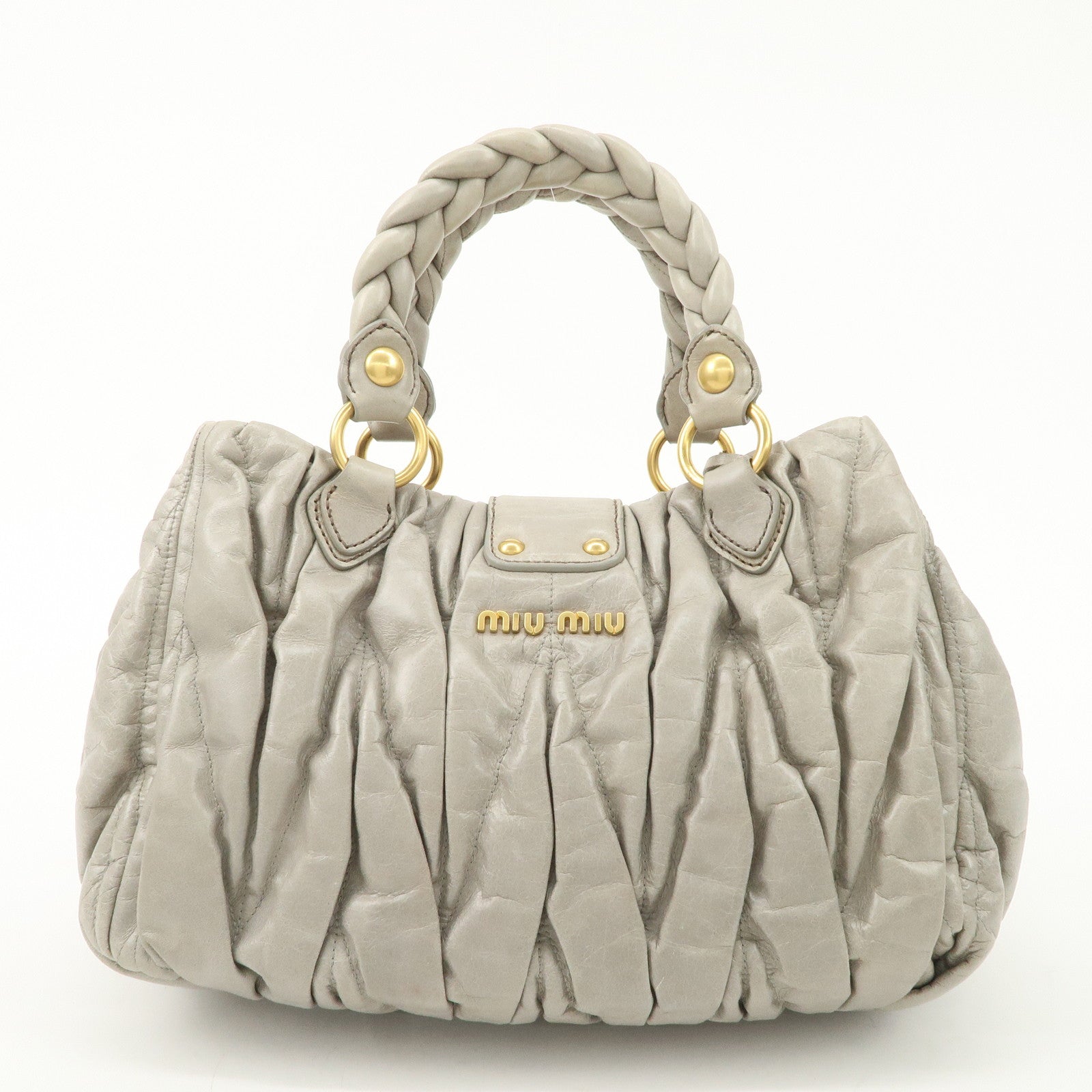 MIU MIU Matelasse Leather 2Way Bag Shoulder Bag Hand Bag Gray Used