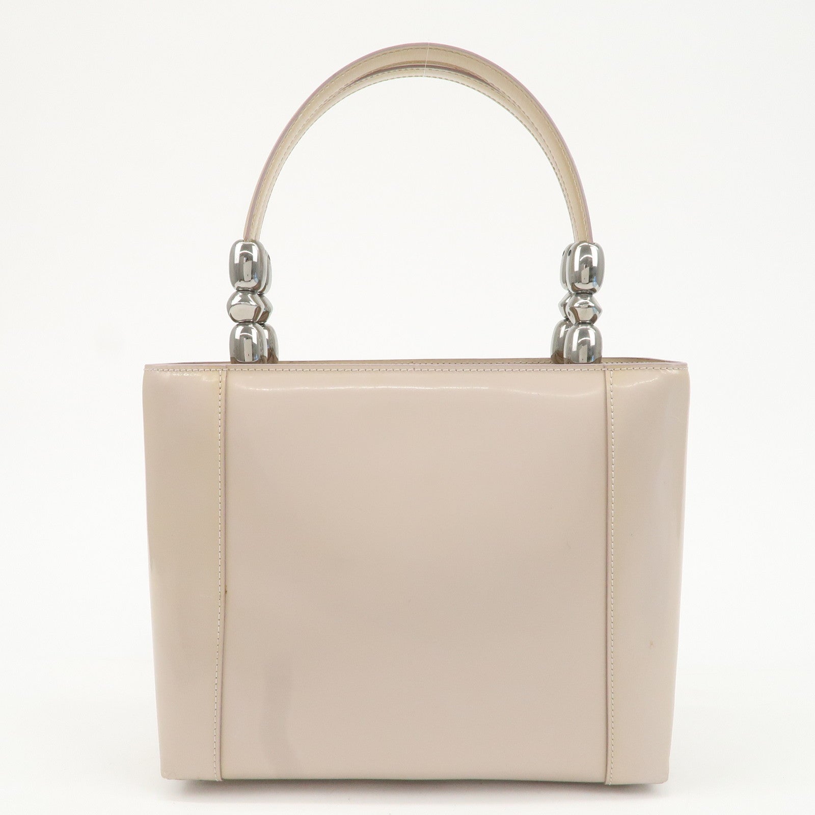 Christian Dior Maris Pearl Patent Leather Tote Bag Beige Used