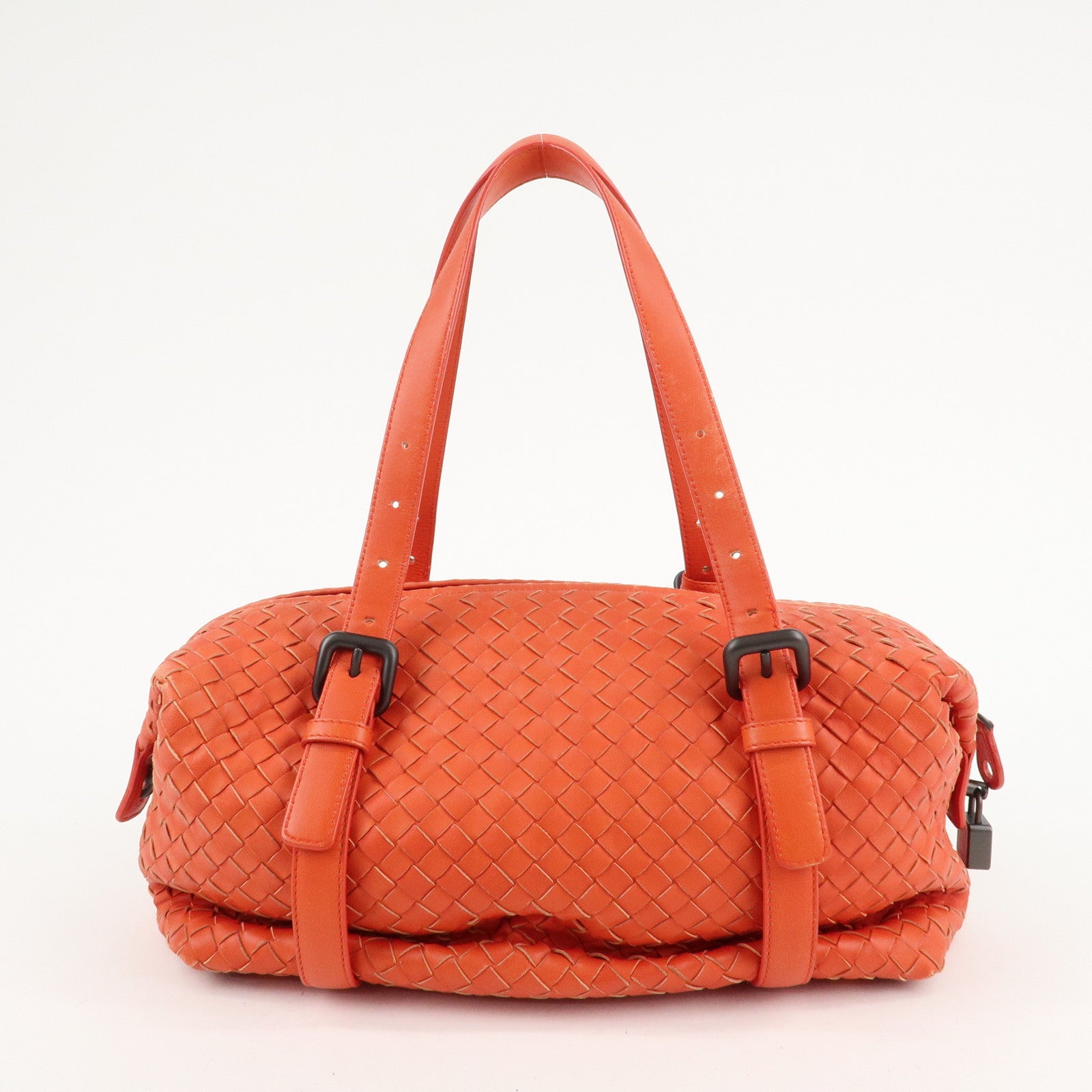 BOTTEGA VENETA Intrecciato Leather Boston Montaigne Bag Orange