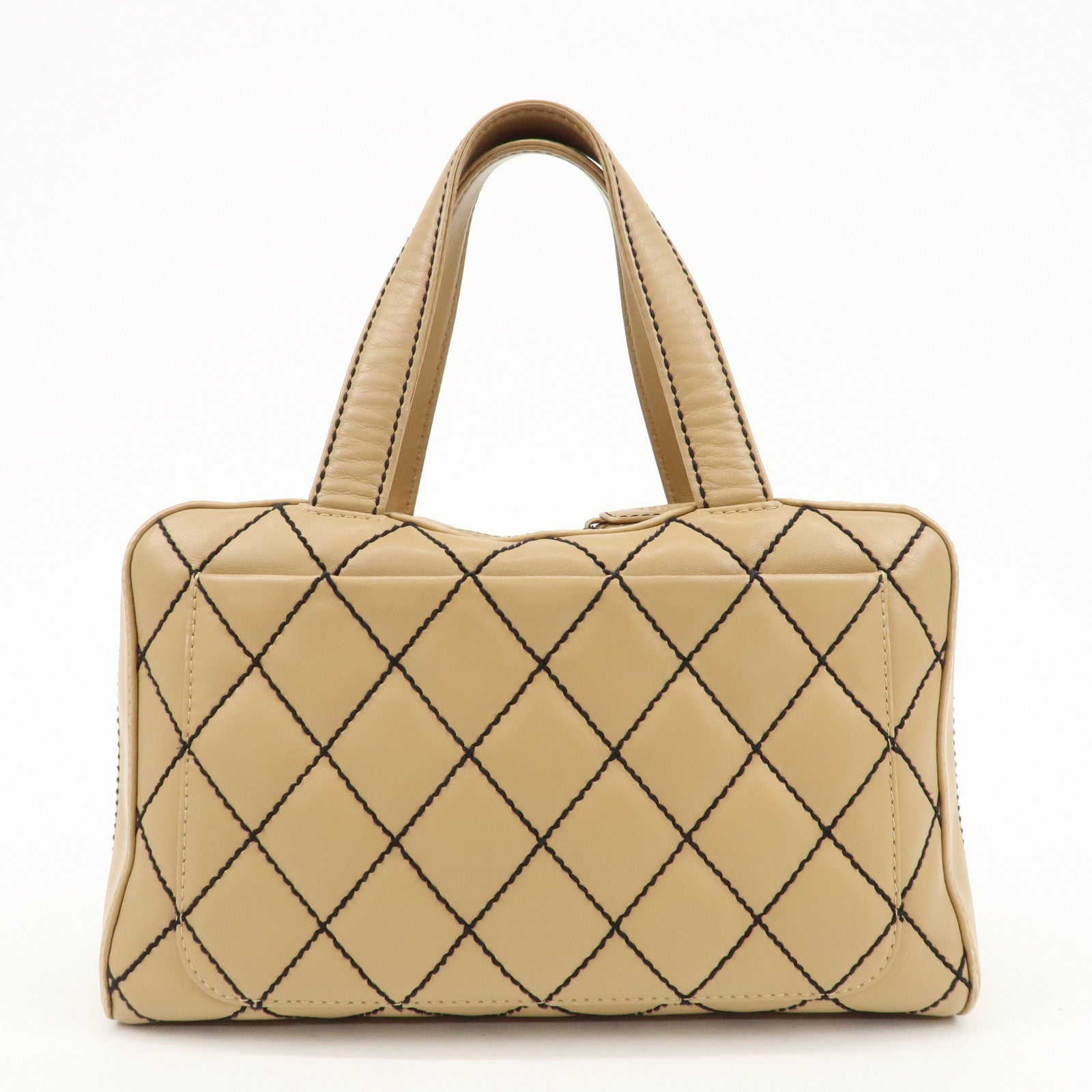 CHANEL Wild Stitch Lamb Skin Coco Mark Hand Bag Beige A14692 Used