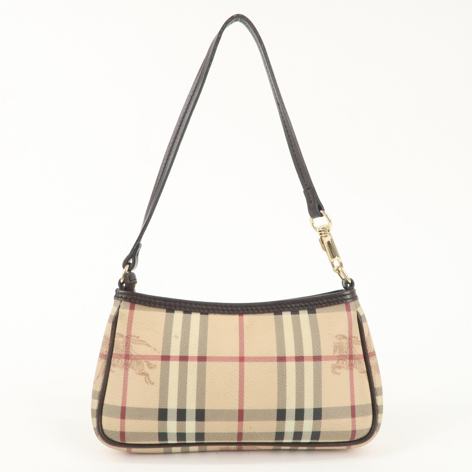 BURBERRY PVC Leather Nova Plaid Accessoires Pouch Beige Brown