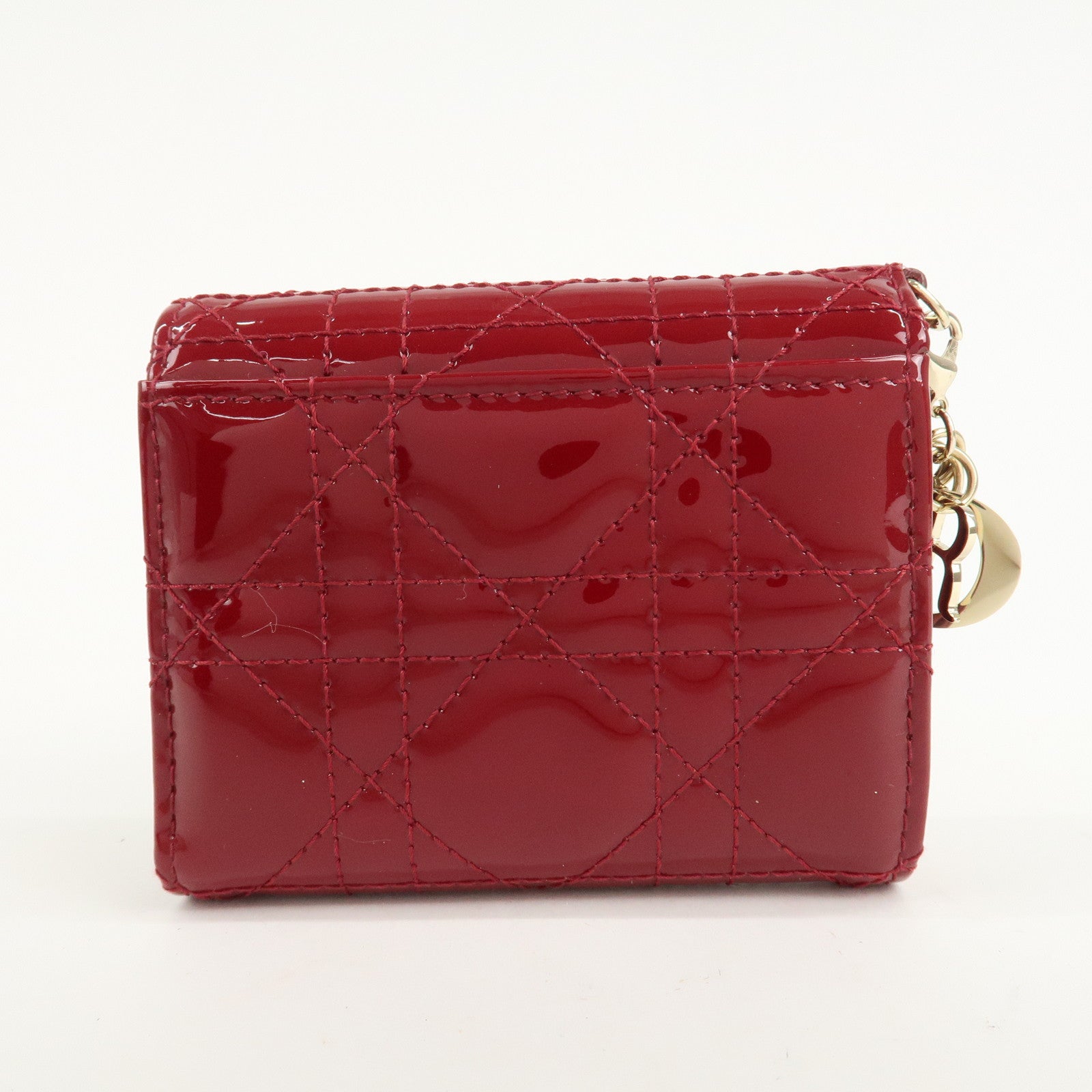 Christian Dior Cannage Lady Dior Leather Lotus Tri fold Wallet Red